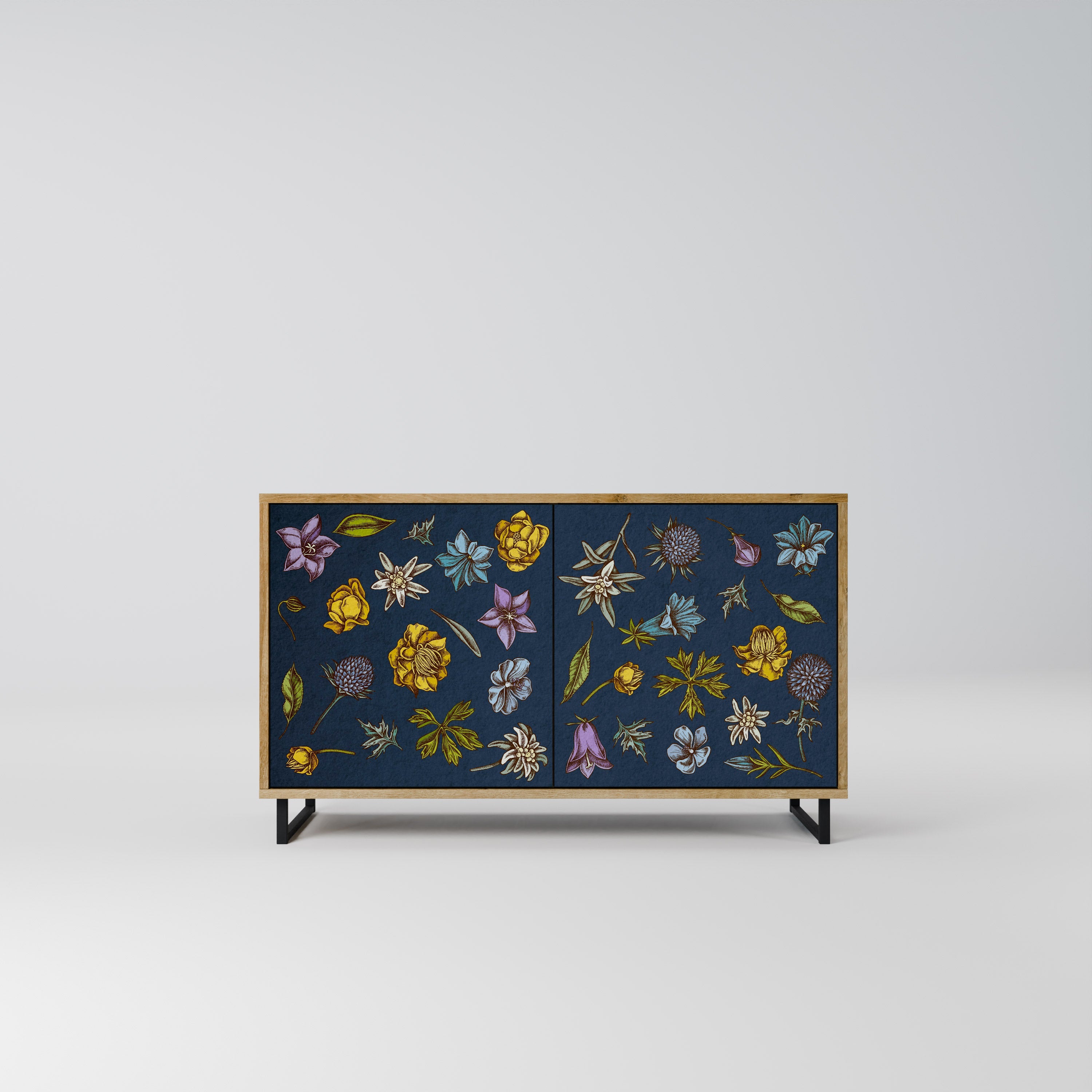 FLOWERS ON NAVY BLUE Aparador de 2 Portas em Efeito Carvalho