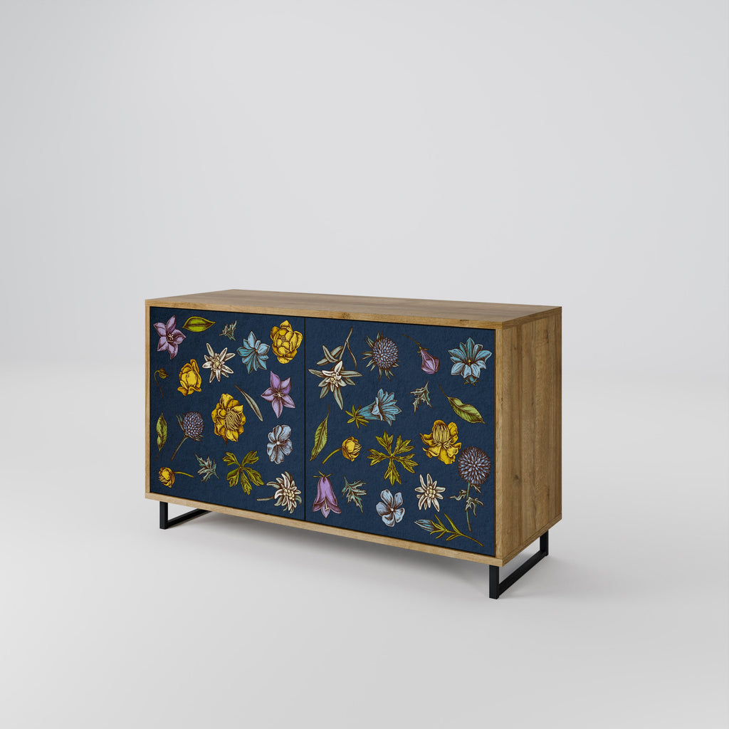FLOWERS ON NAVY BLUE Aparador de 2 Portas em Efeito Carvalho
