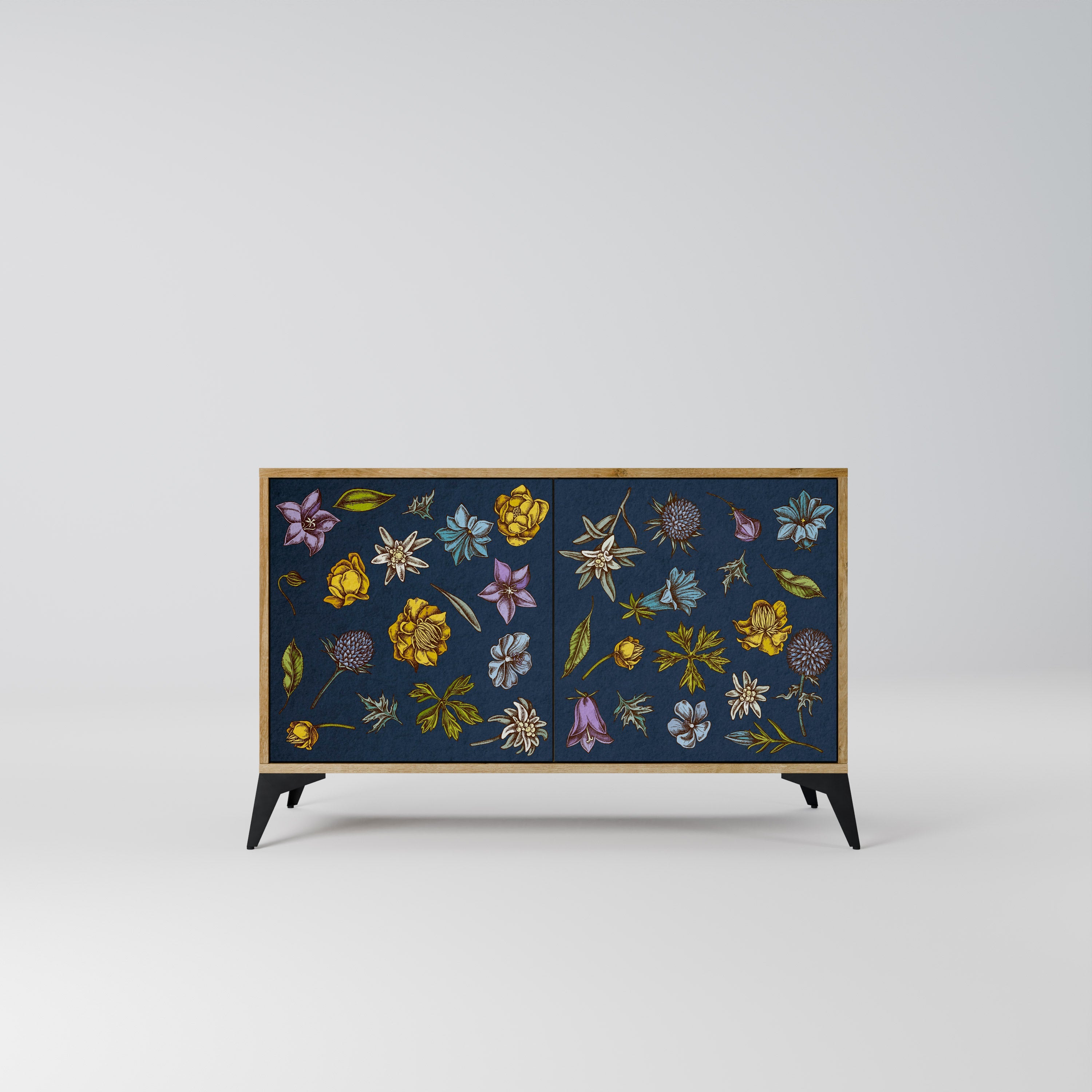 FLOWERS ON NAVY BLUE Aparador de 2 Portas em Efeito Carvalho