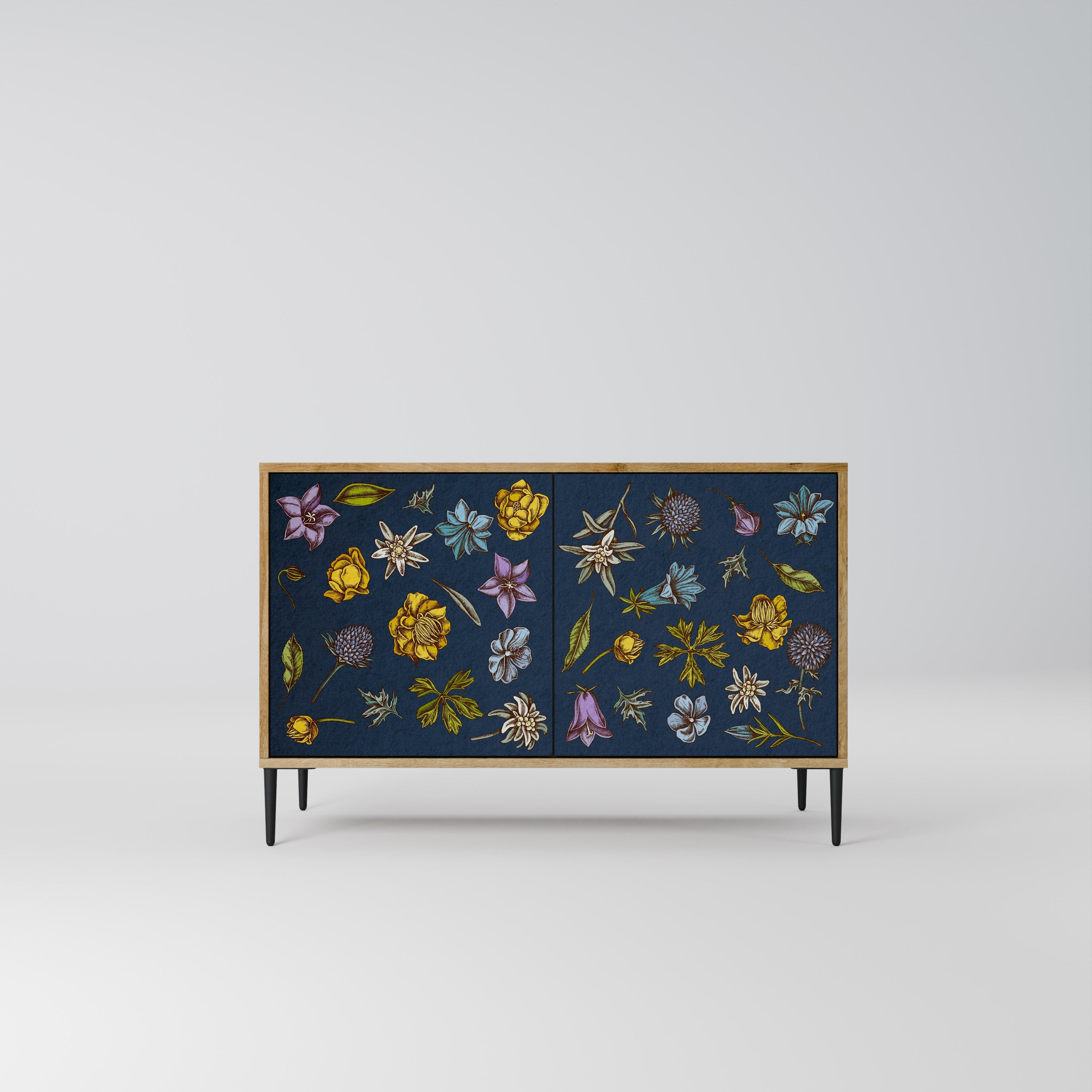 FLOWERS ON NAVY BLUE Aparador de 2 Portas em Efeito Carvalho