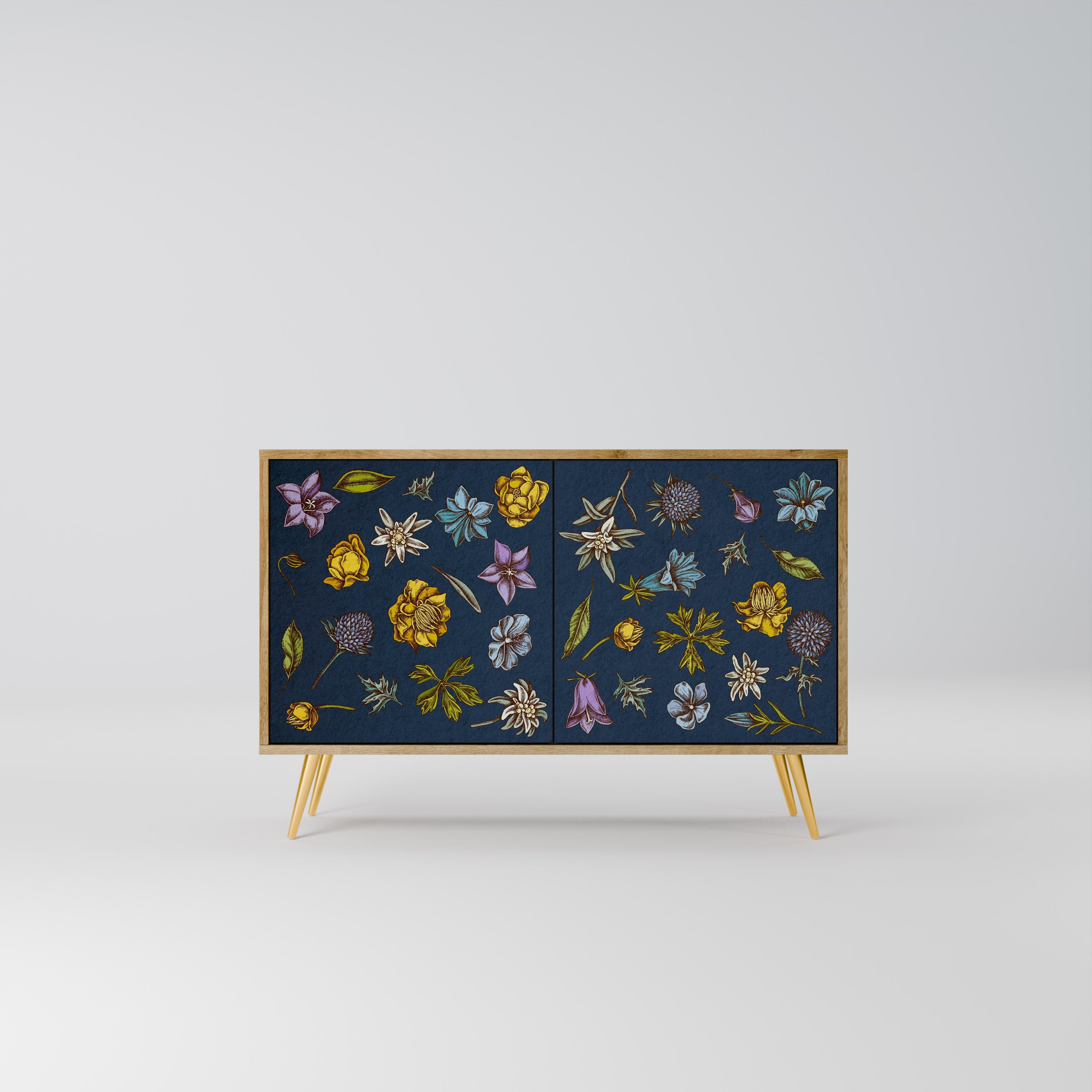 FLOWERS ON NAVY BLUE Aparador de 2 Portas em Efeito Carvalho