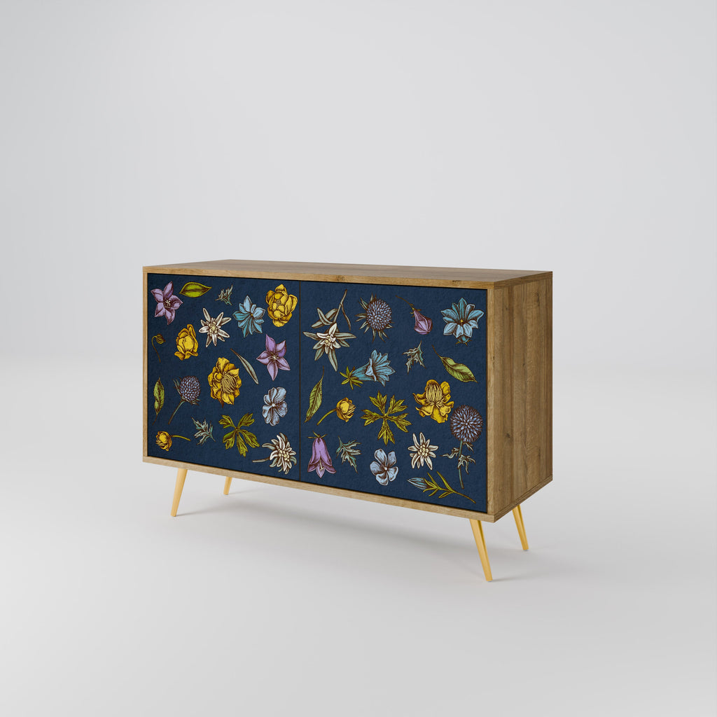 FLOWERS ON NAVY BLUE Aparador de 2 Portas em Efeito Carvalho