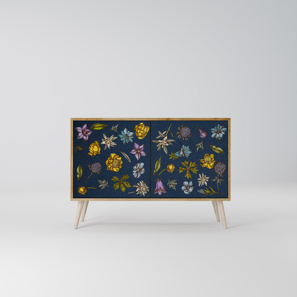 FLOWERS ON NAVY BLUE Aparador de 2 Portas em Efeito Carvalho
