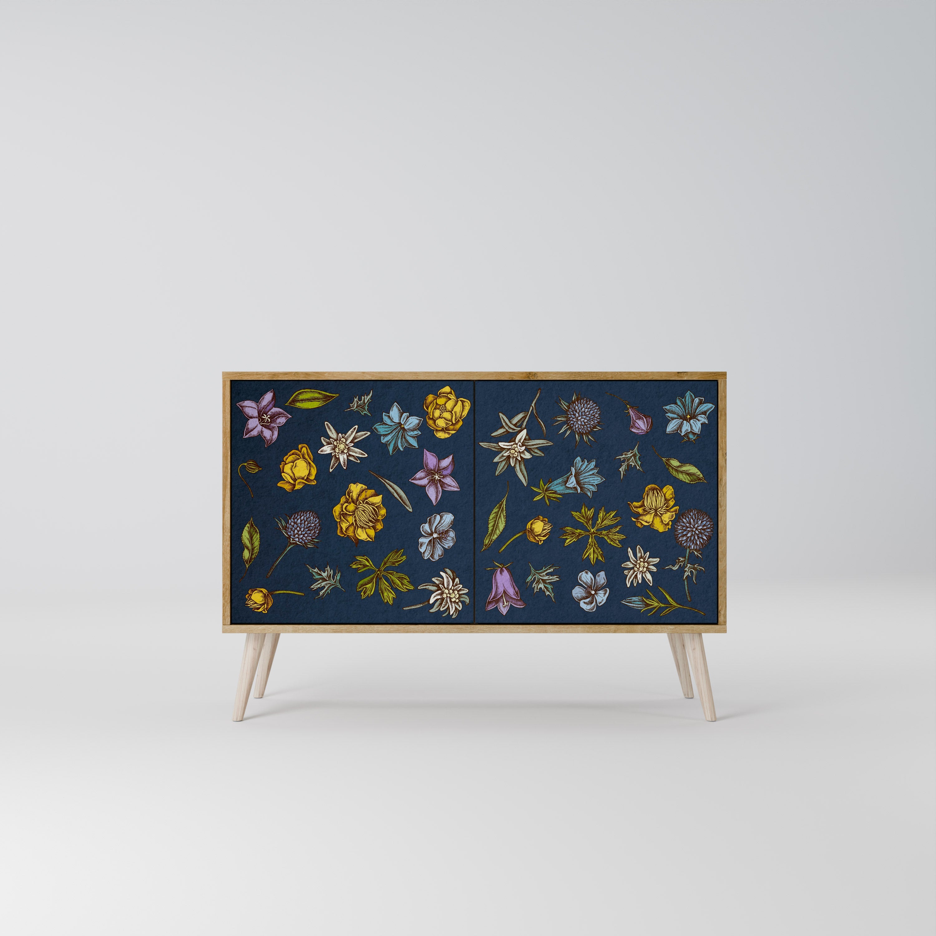 FLOWERS ON NAVY BLUE Aparador de 2 Portas em Efeito Carvalho