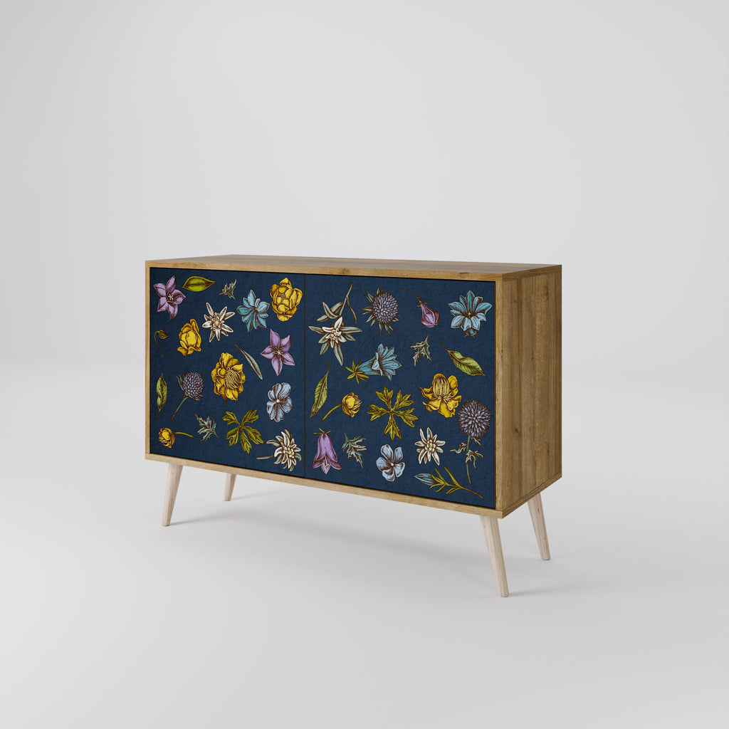FLOWERS ON NAVY BLUE Aparador de 2 Portas em Efeito Carvalho