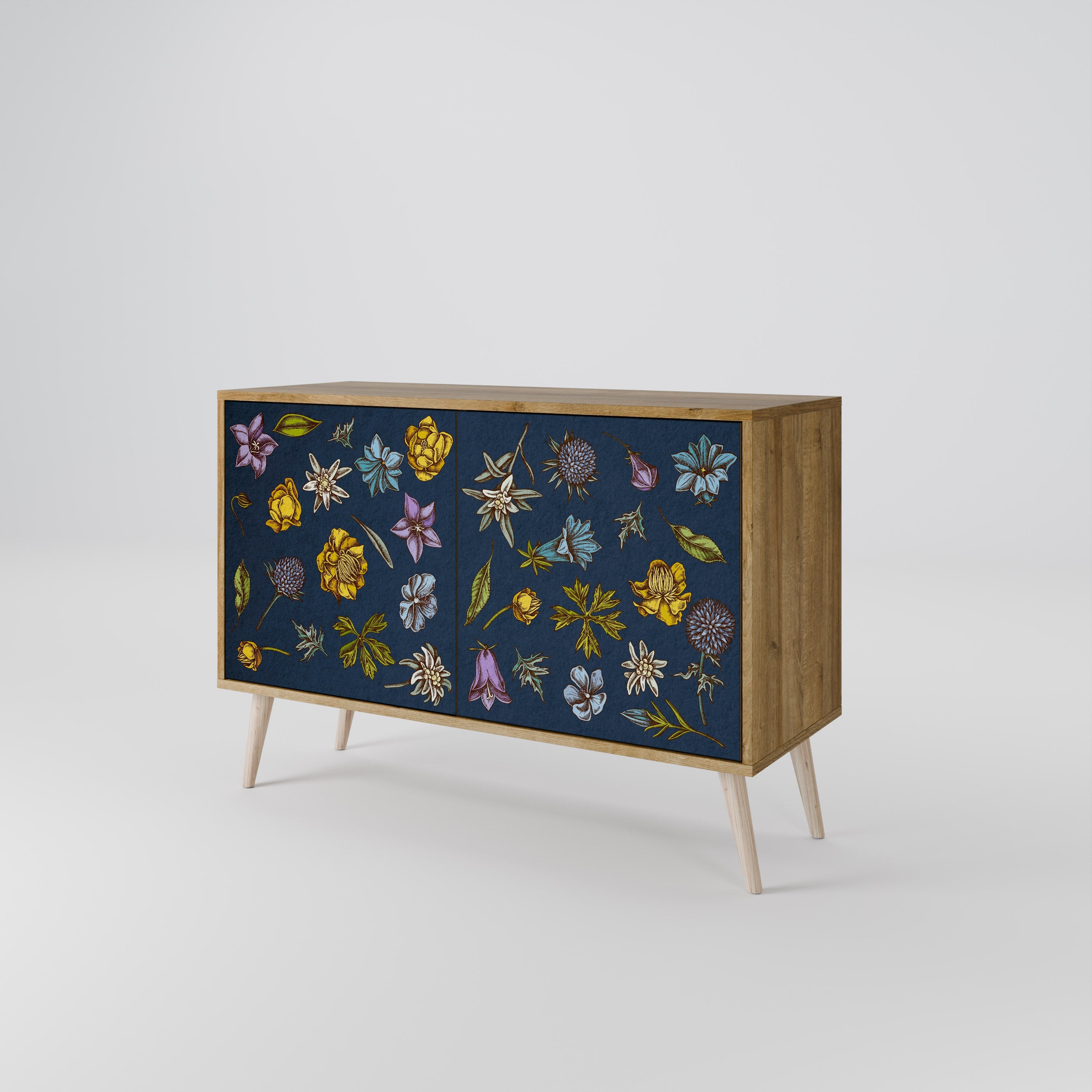 FLOWERS ON NAVY BLUE Aparador de 2 Portas em Efeito Carvalho