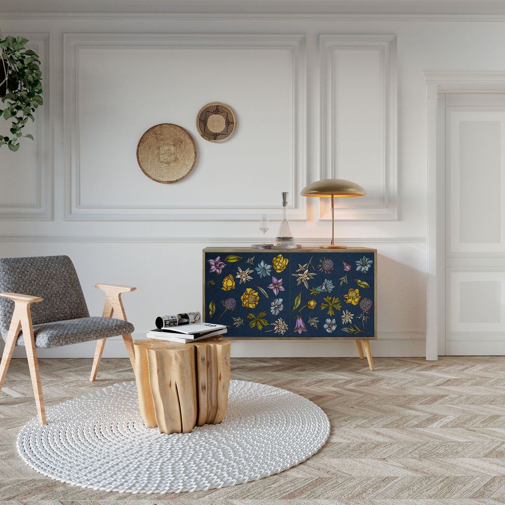FLOWERS ON NAVY BLUE Aparador de 2 Portas em Efeito Carvalho