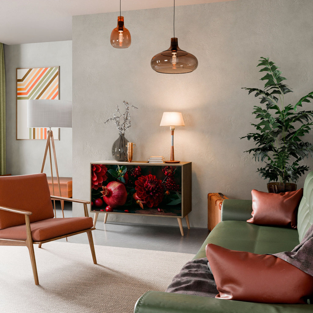 DAHLIAS AND POMEGRANATES Aparador de 2 Portas em Efeito Carvalho