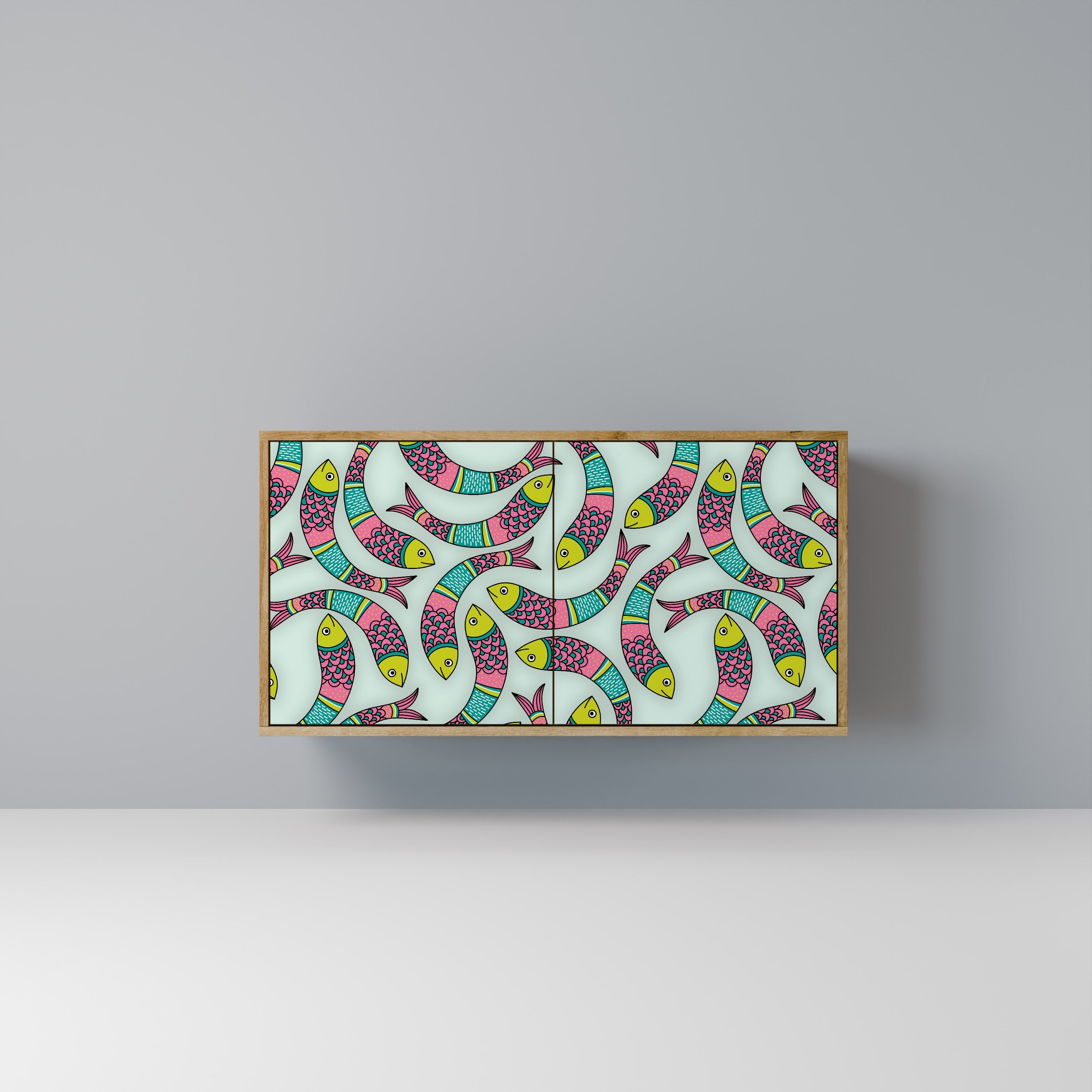 INDIAN FISH Aparador de 2 Portas em Efeito Carvalho