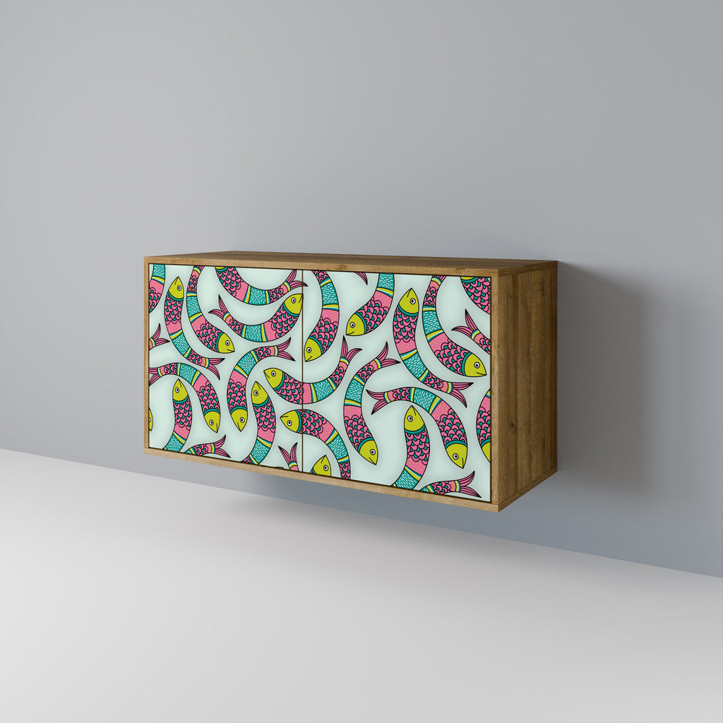 INDIAN FISH Aparador de 2 Portas em Efeito Carvalho