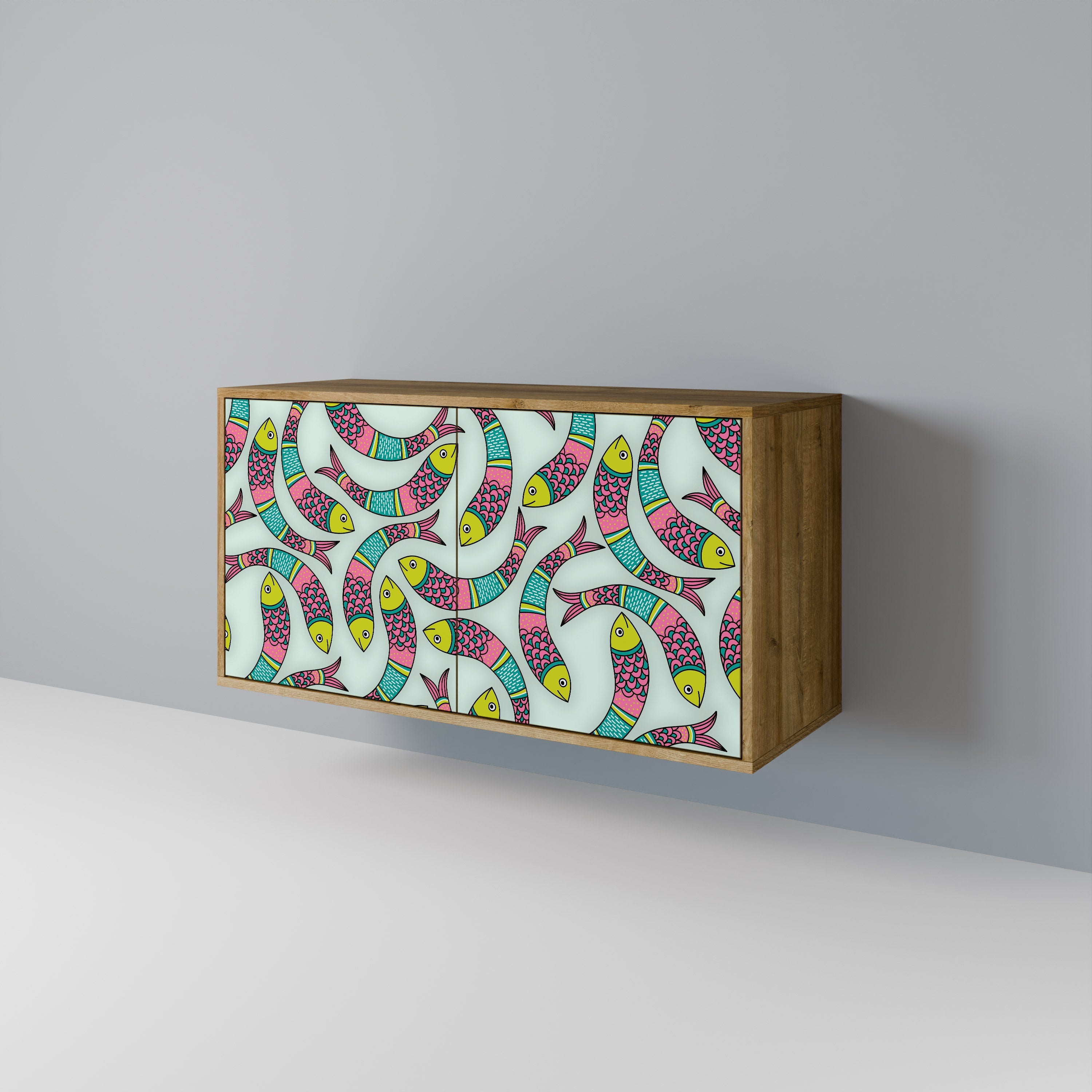 INDIAN FISH Aparador de 2 Portas em Efeito Carvalho