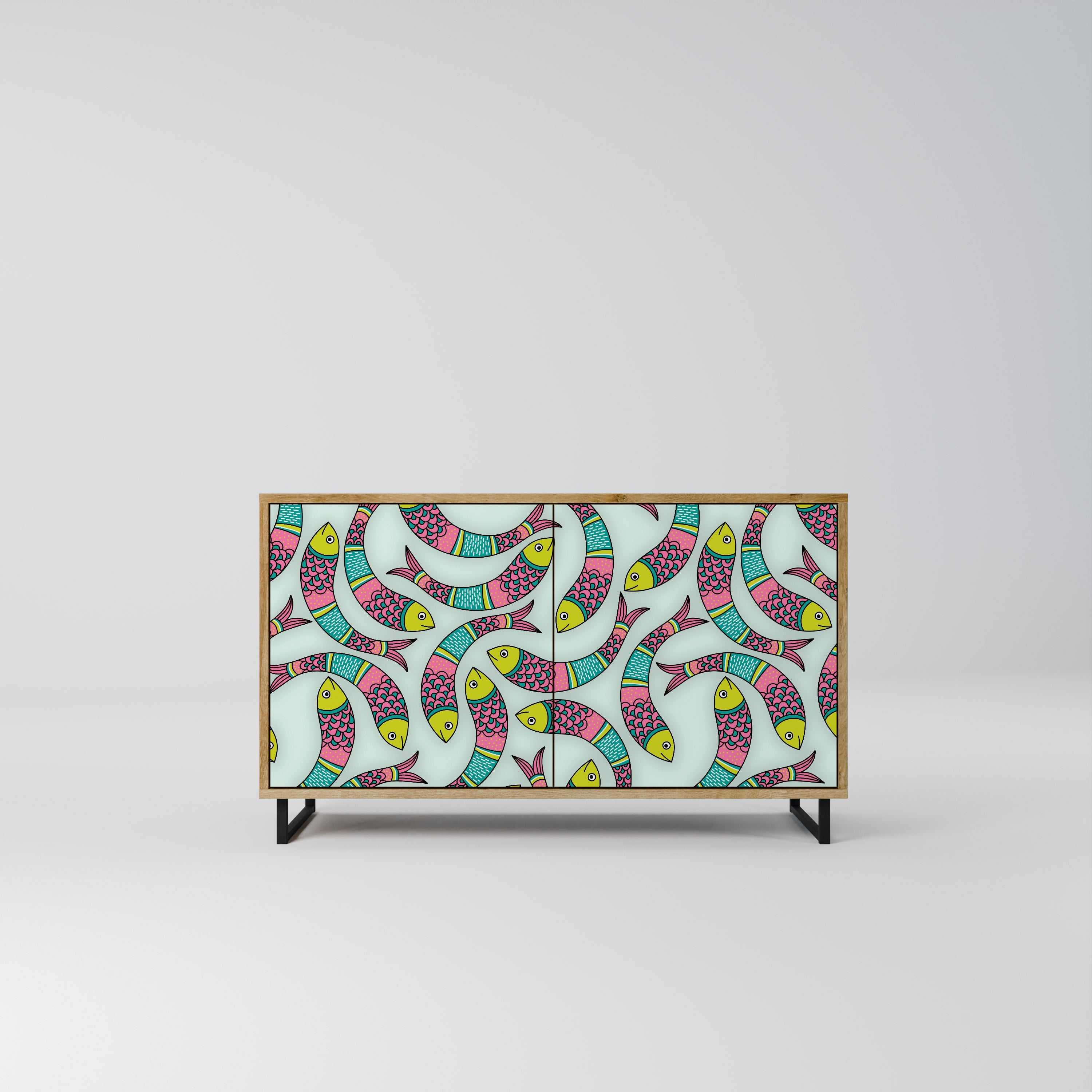 INDIAN FISH Aparador de 2 Portas em Efeito Carvalho