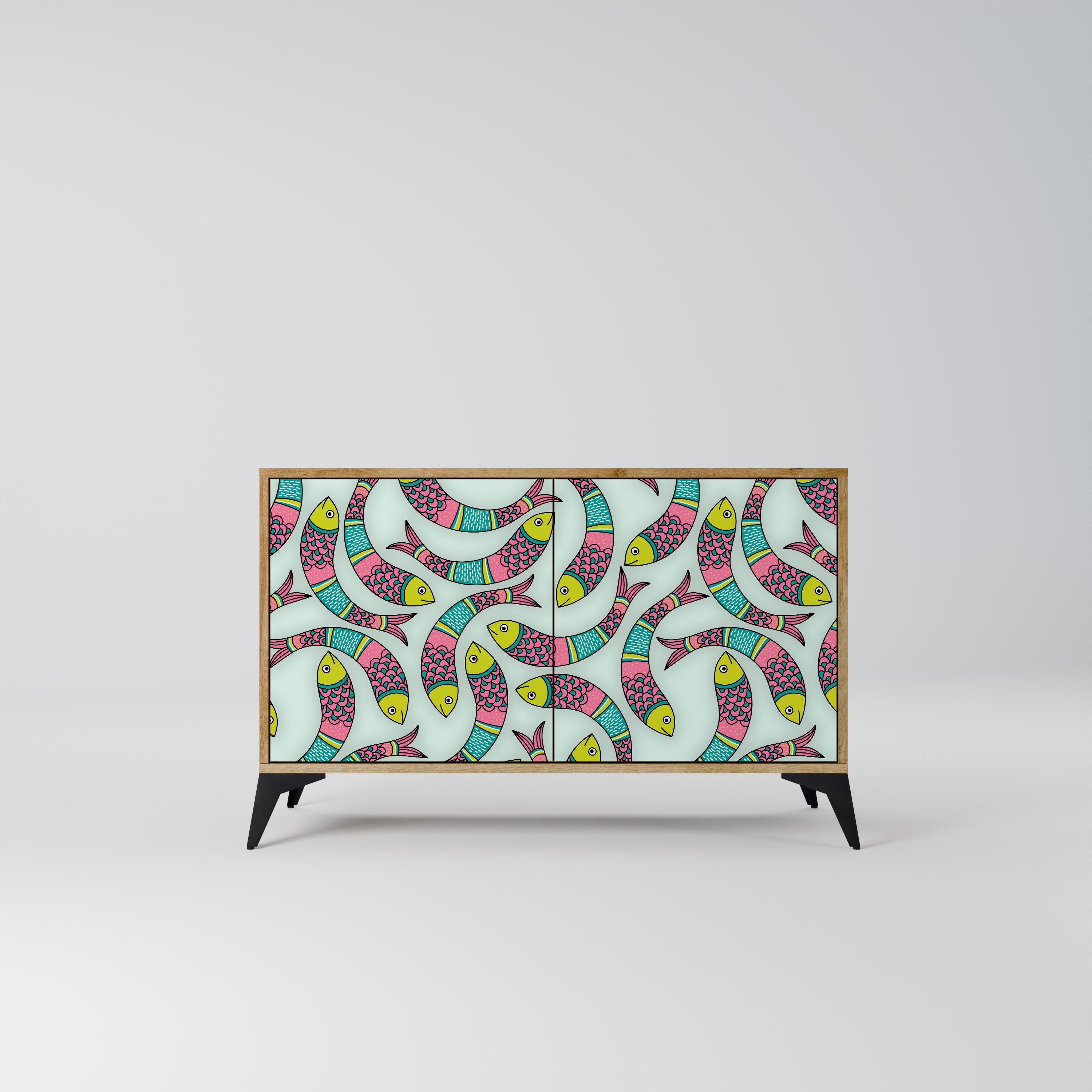 INDIAN FISH Aparador de 2 Portas em Efeito Carvalho