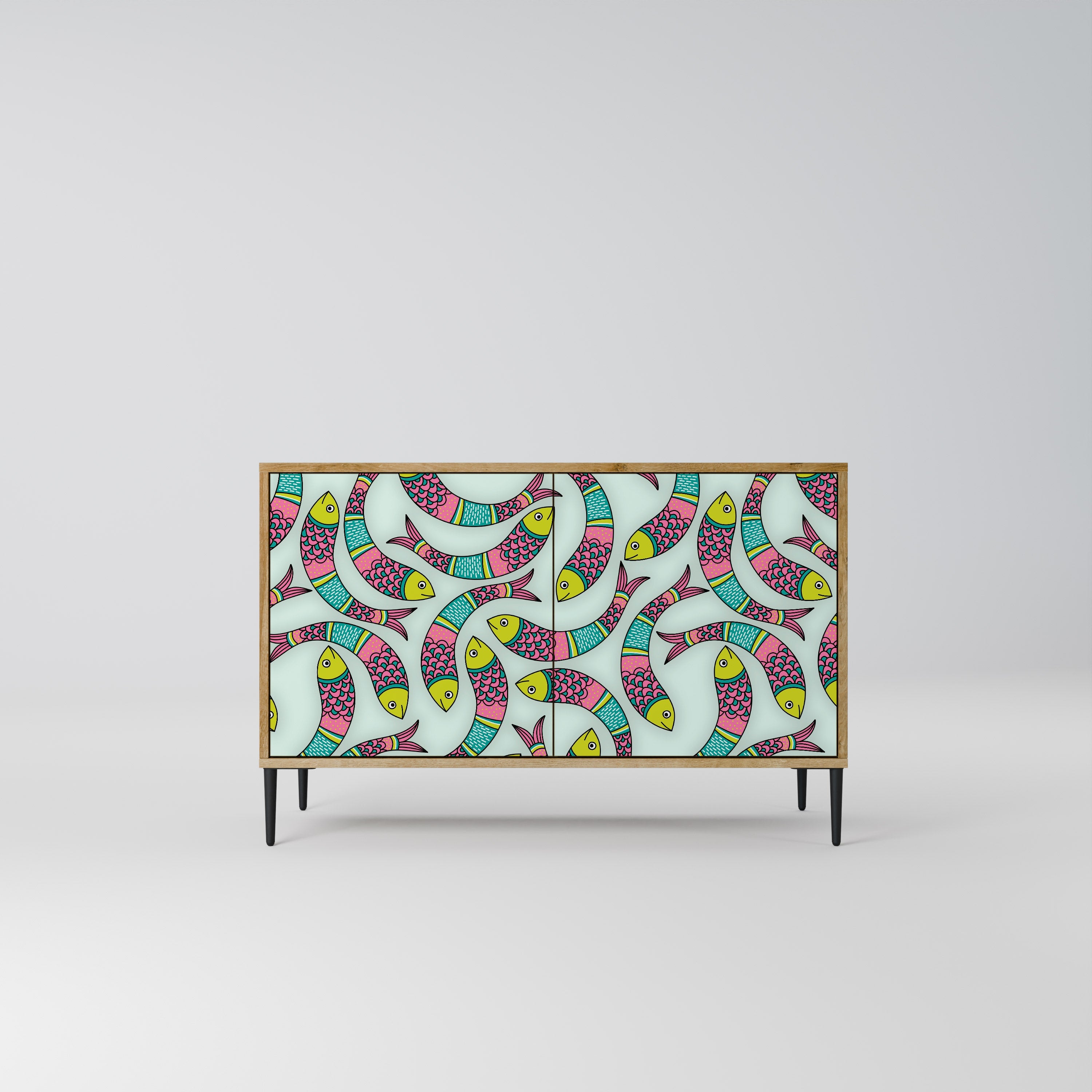 INDIAN FISH Aparador de 2 Portas em Efeito Carvalho