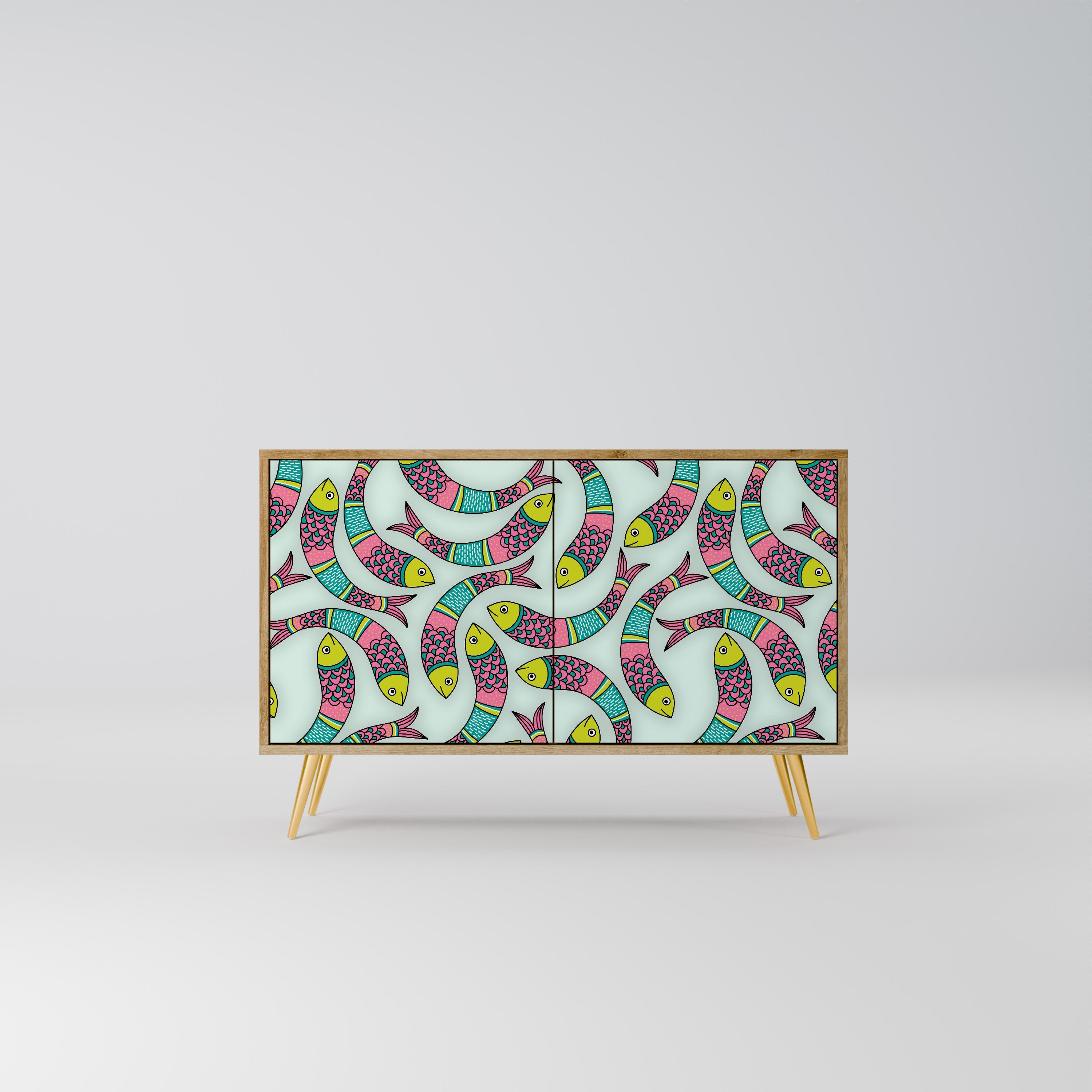 INDIAN FISH Aparador de 2 Portas em Efeito Carvalho