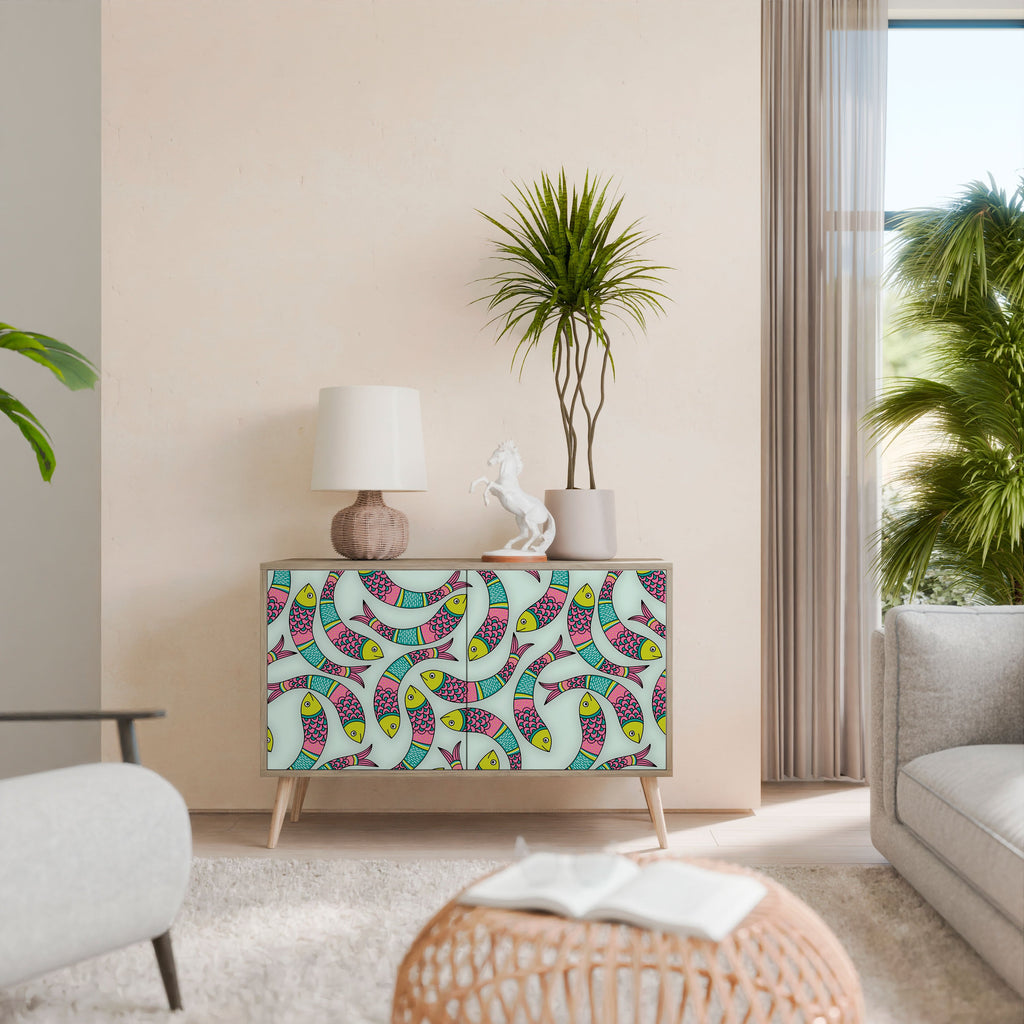 INDIAN FISH Aparador de 2 Portas em Efeito Carvalho