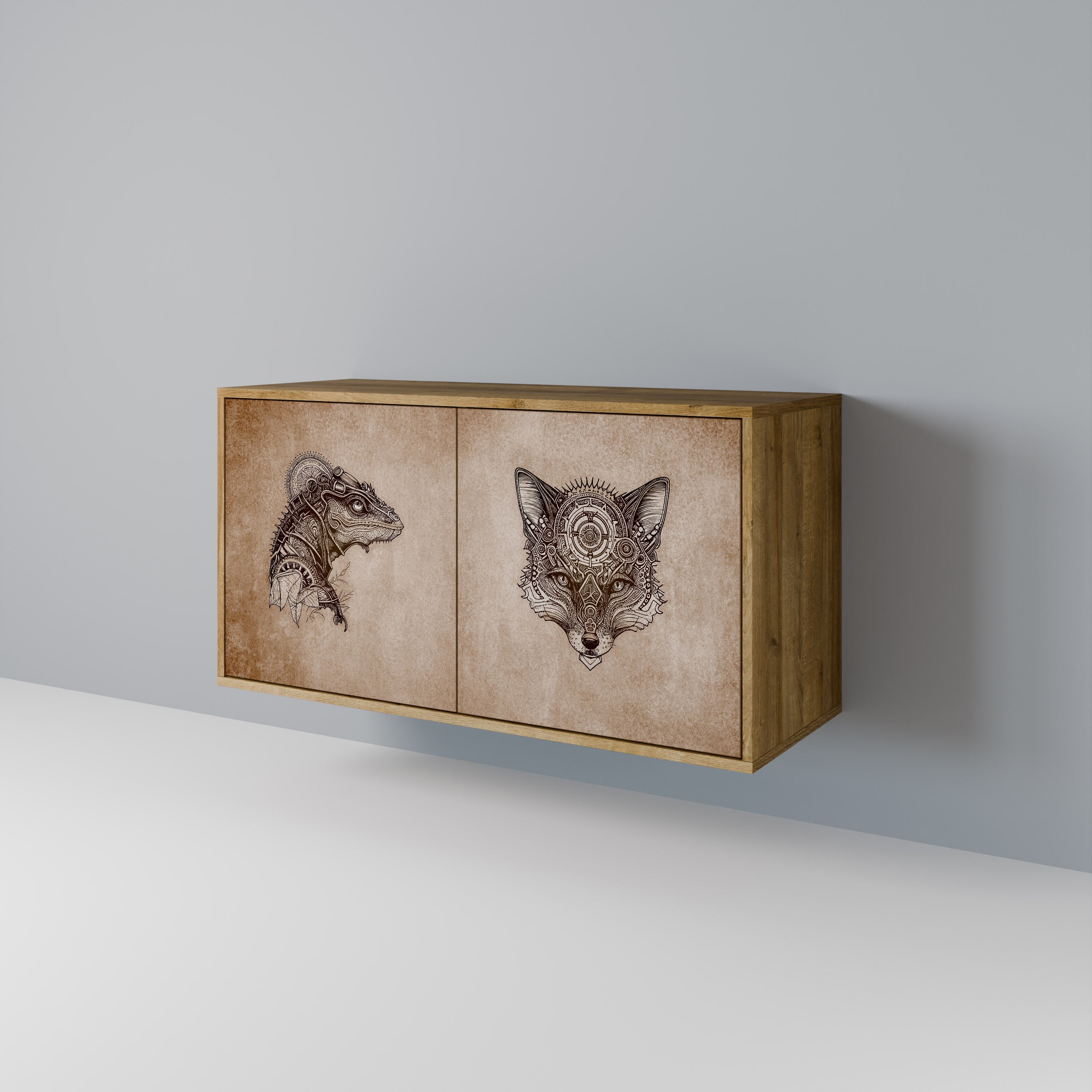 STEAMPUNK CLAN Aparador de 2 Portas em Efeito Carvalho