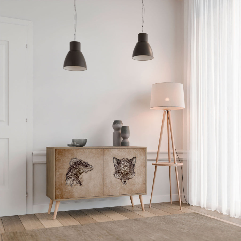 STEAMPUNK CLAN Aparador de 2 Portas em Efeito Carvalho