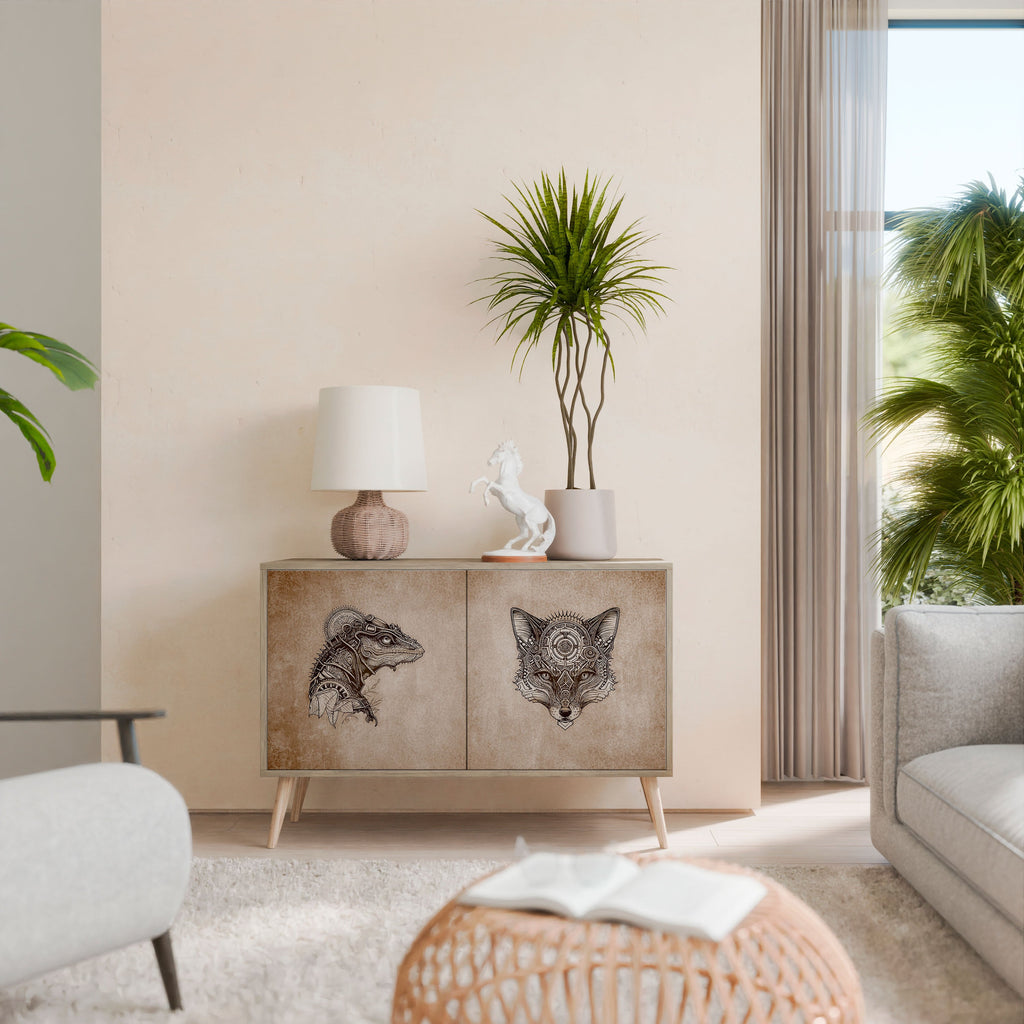 STEAMPUNK CLAN Aparador de 2 Portas em Efeito Carvalho