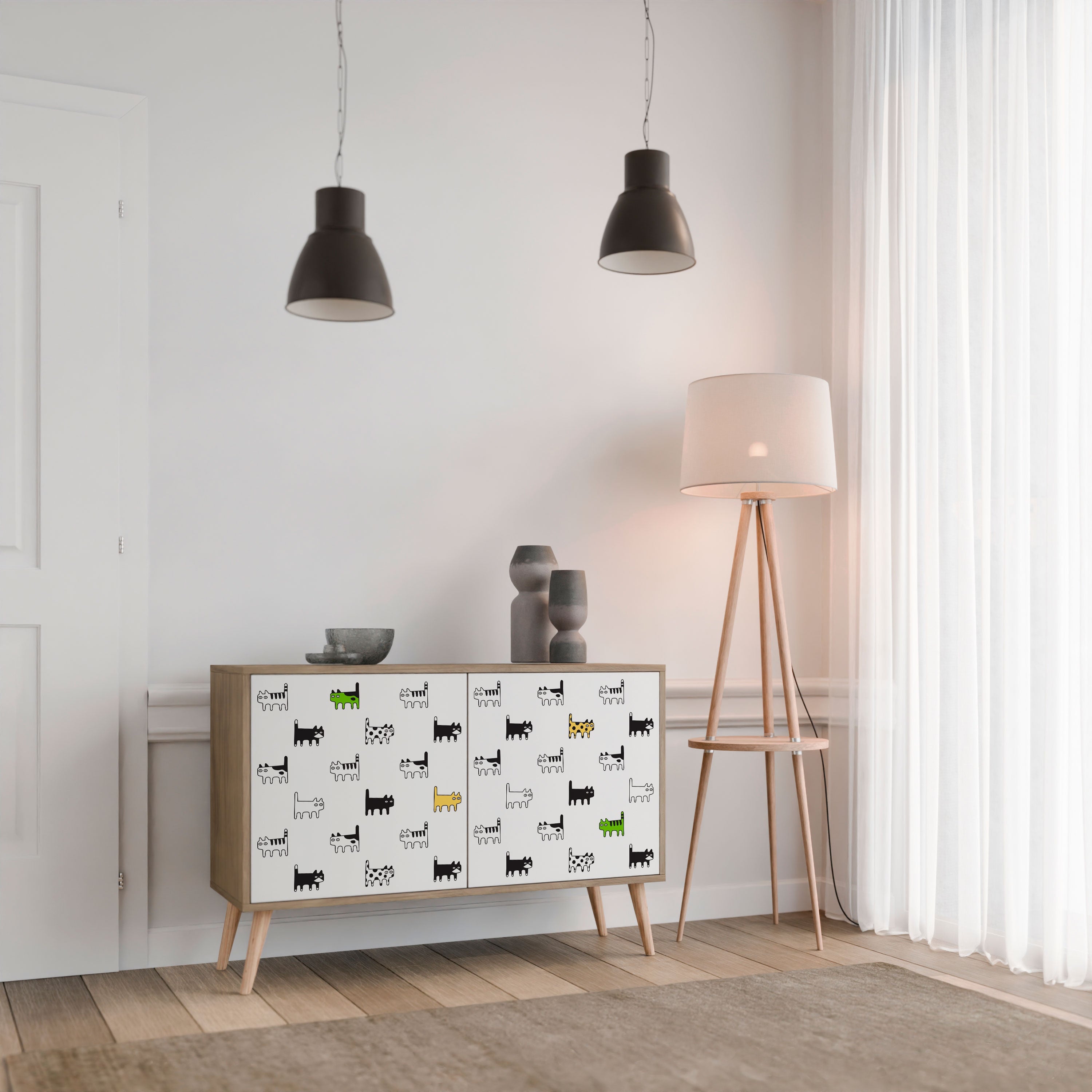 CATS COMPILATION Aparador de 2 Portas em Efeito Carvalho