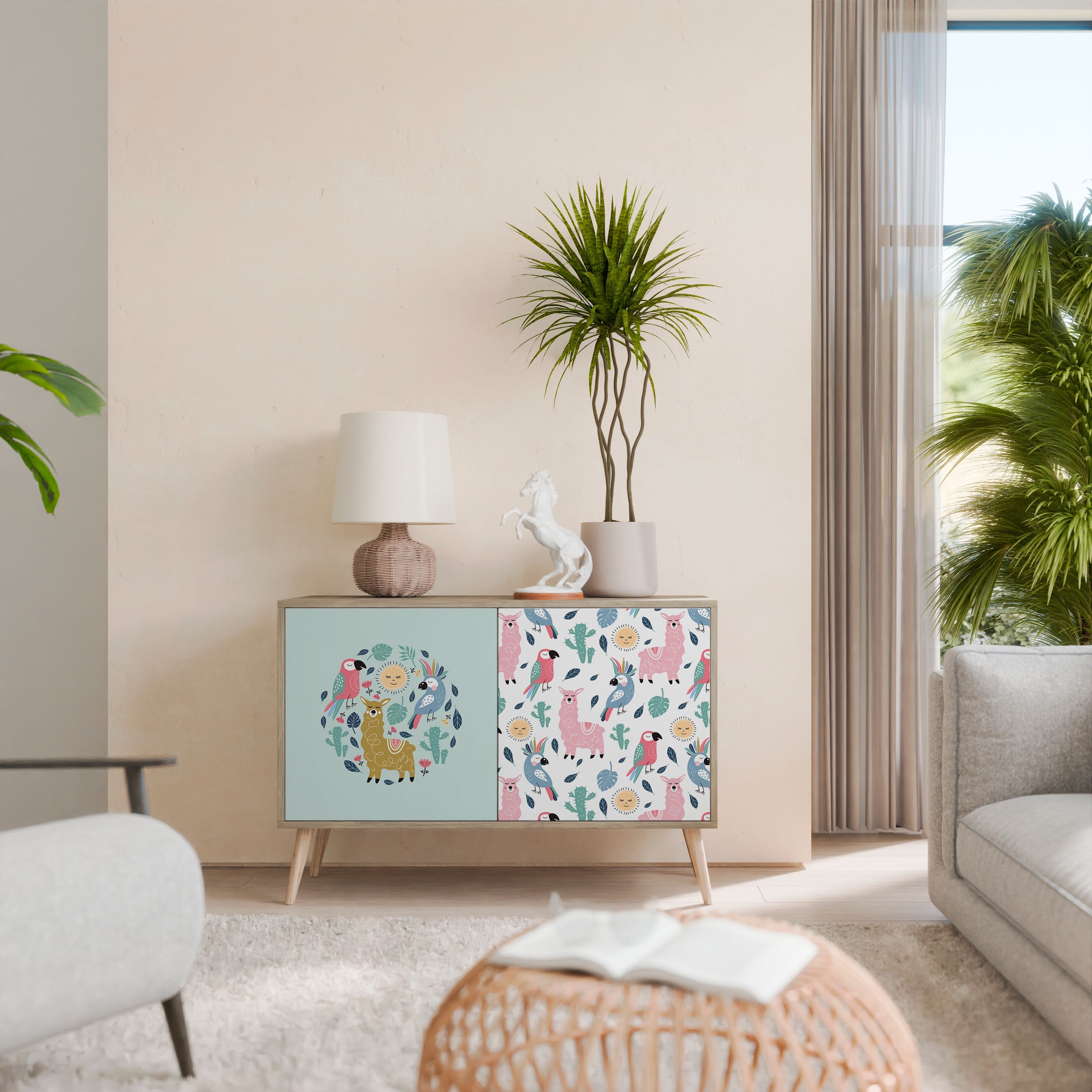 COLORFUL ALPACAS Aparador de 2 Portas em Efeito Carvalho