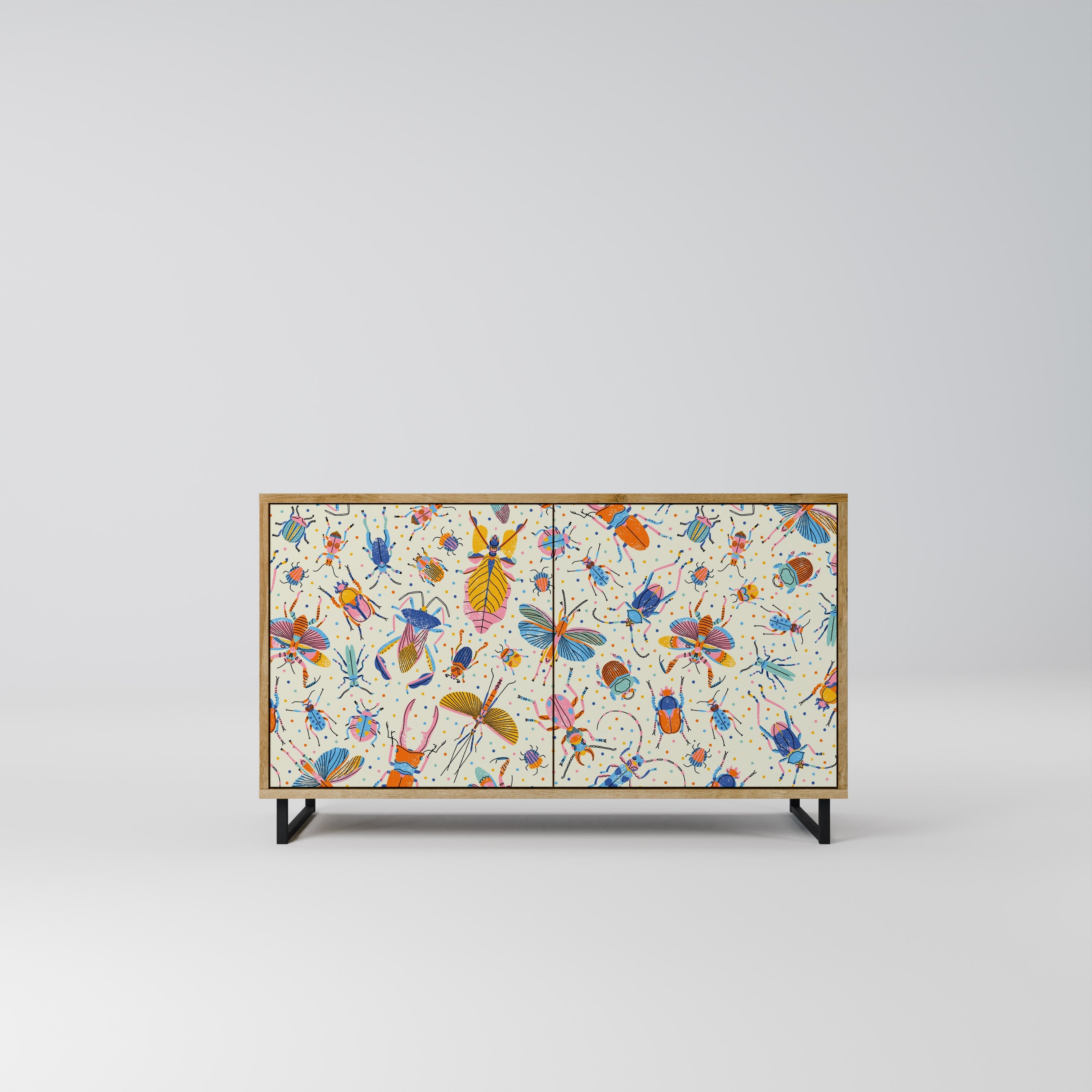 COLORFUL INSECTS Aparador de 2 Portas em Efeito Carvalho