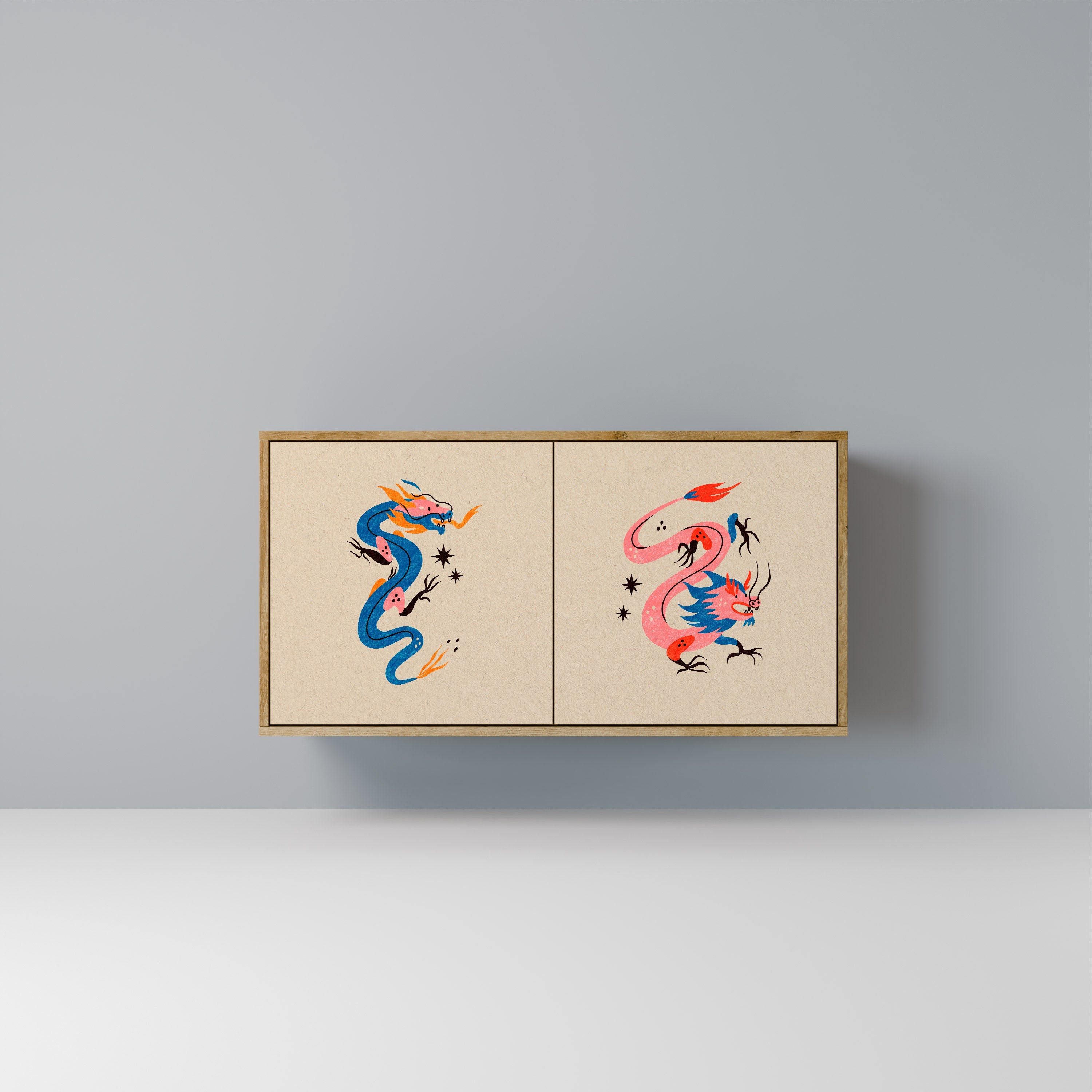 MYTHOLOGICAL CREATURES Aparador de 2 Portas em Efeito Carvalho