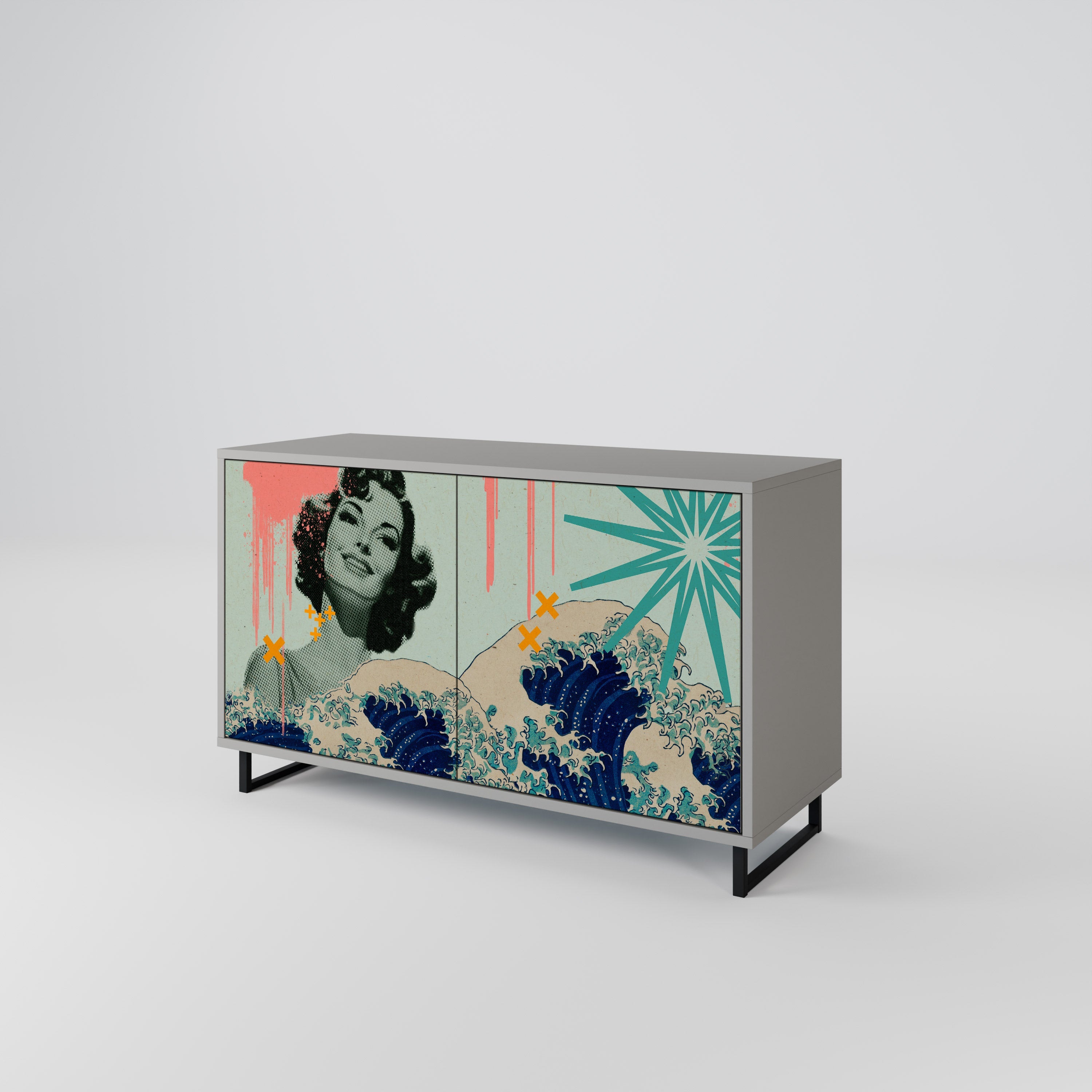 KANAGAWA BEAUTY Aparador de 2 Portas em Acabamento Cinzento