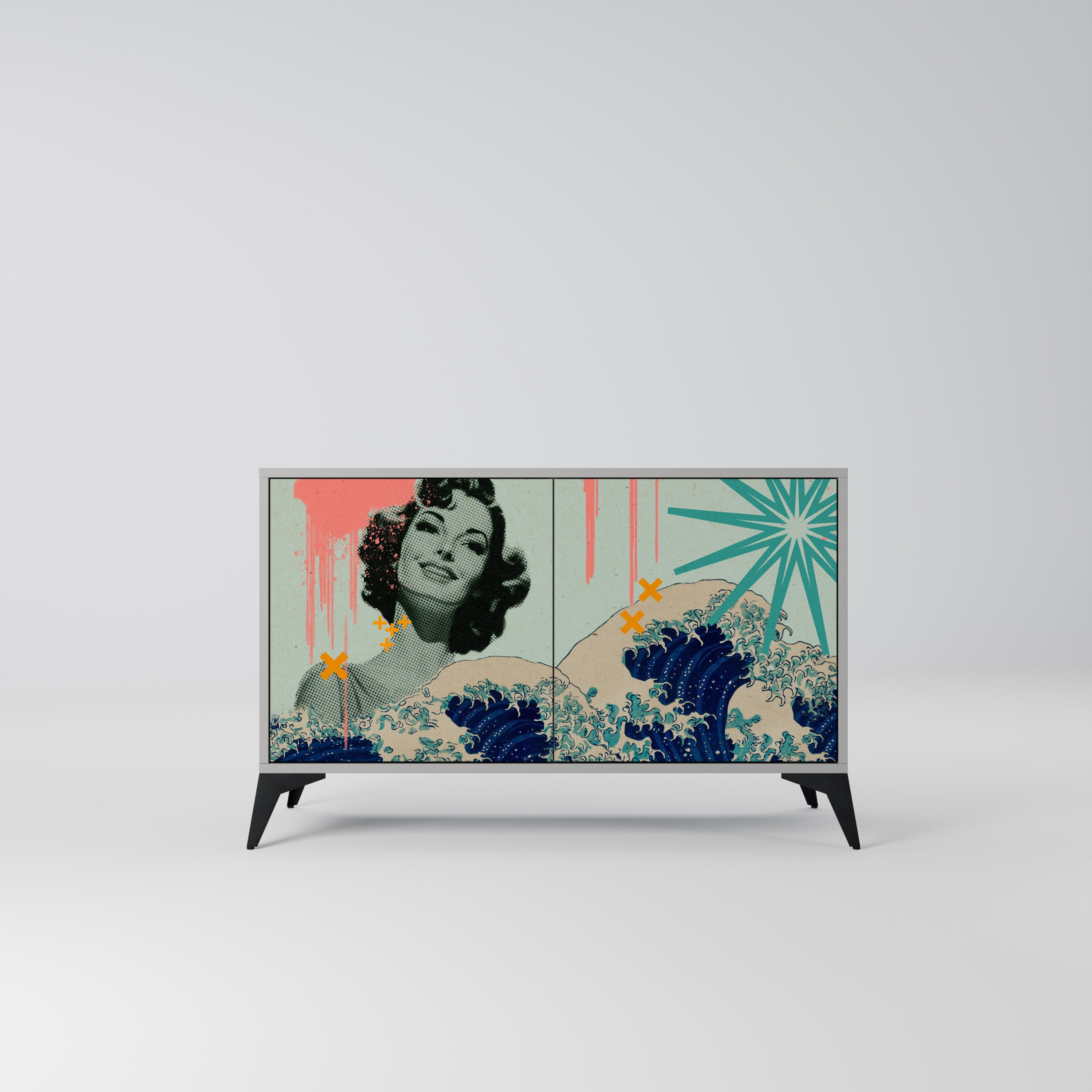 KANAGAWA BEAUTY Aparador de 2 Portas em Acabamento Cinzento