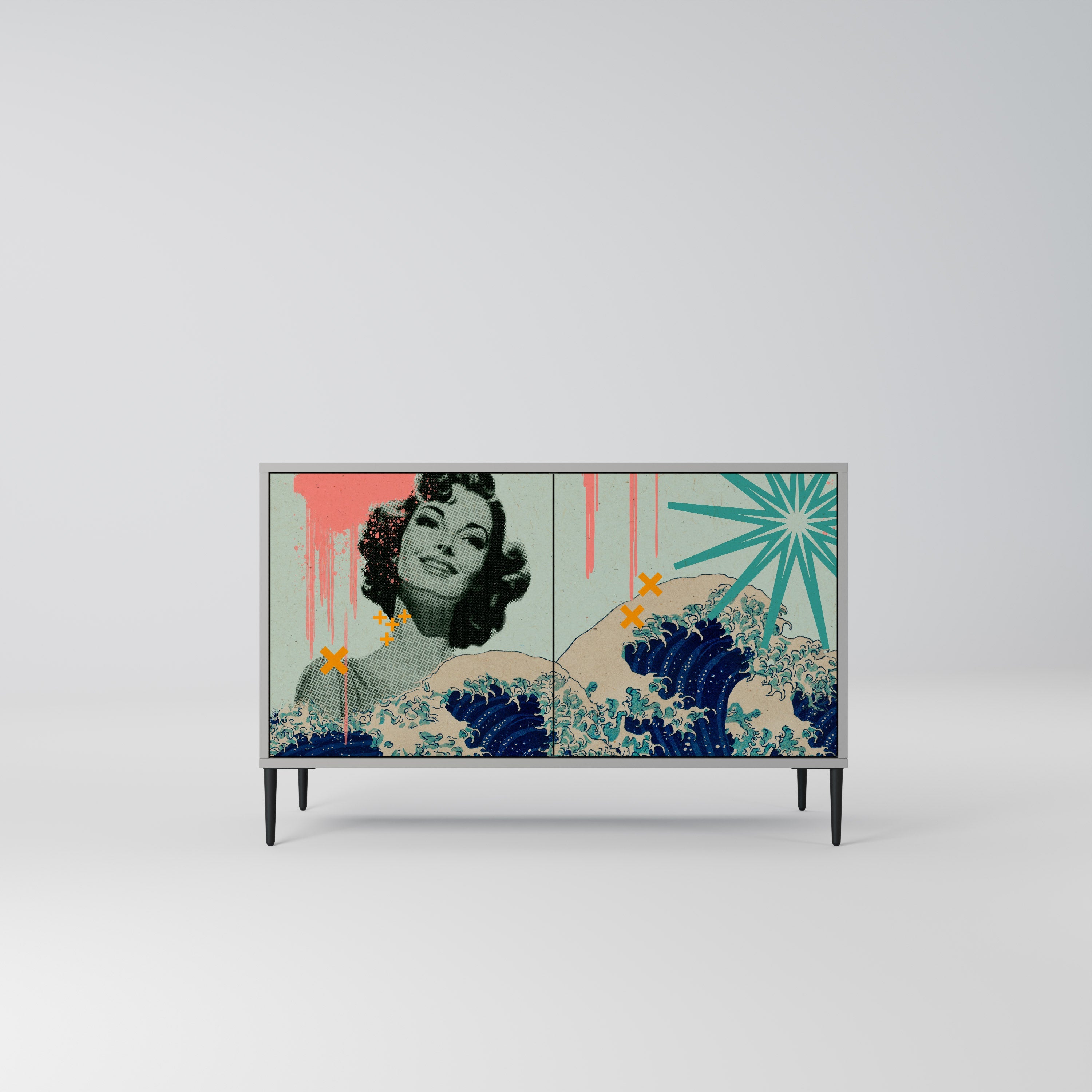 KANAGAWA BEAUTY Aparador de 2 Portas em Acabamento Cinzento