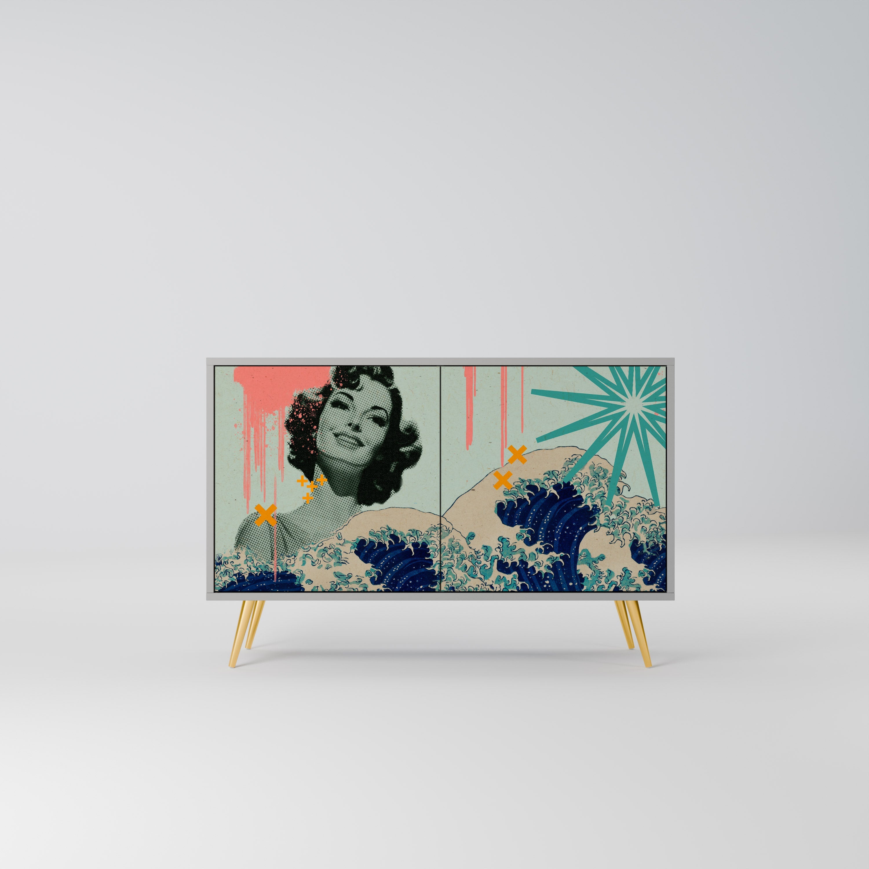 KANAGAWA BEAUTY Aparador de 2 Portas em Acabamento Cinzento