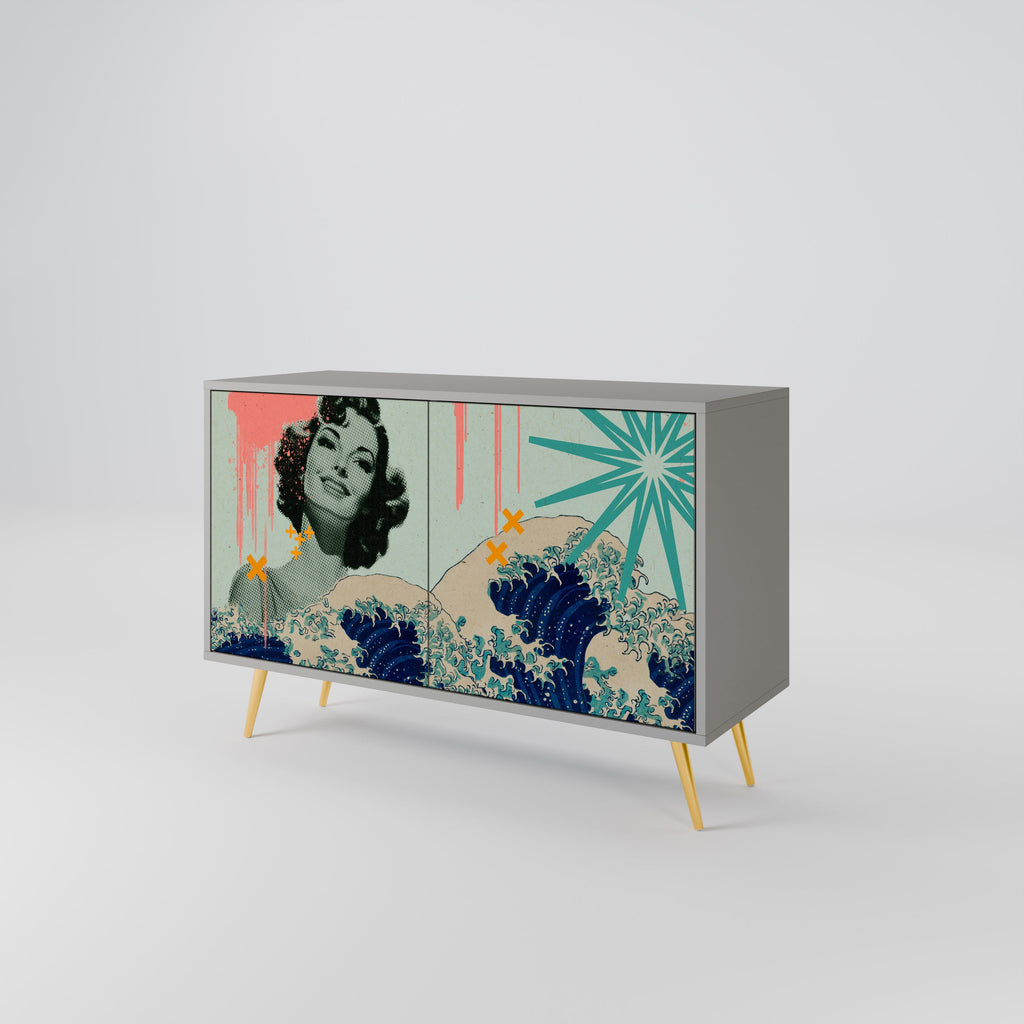 KANAGAWA BEAUTY Aparador de 2 Portas em Acabamento Cinzento