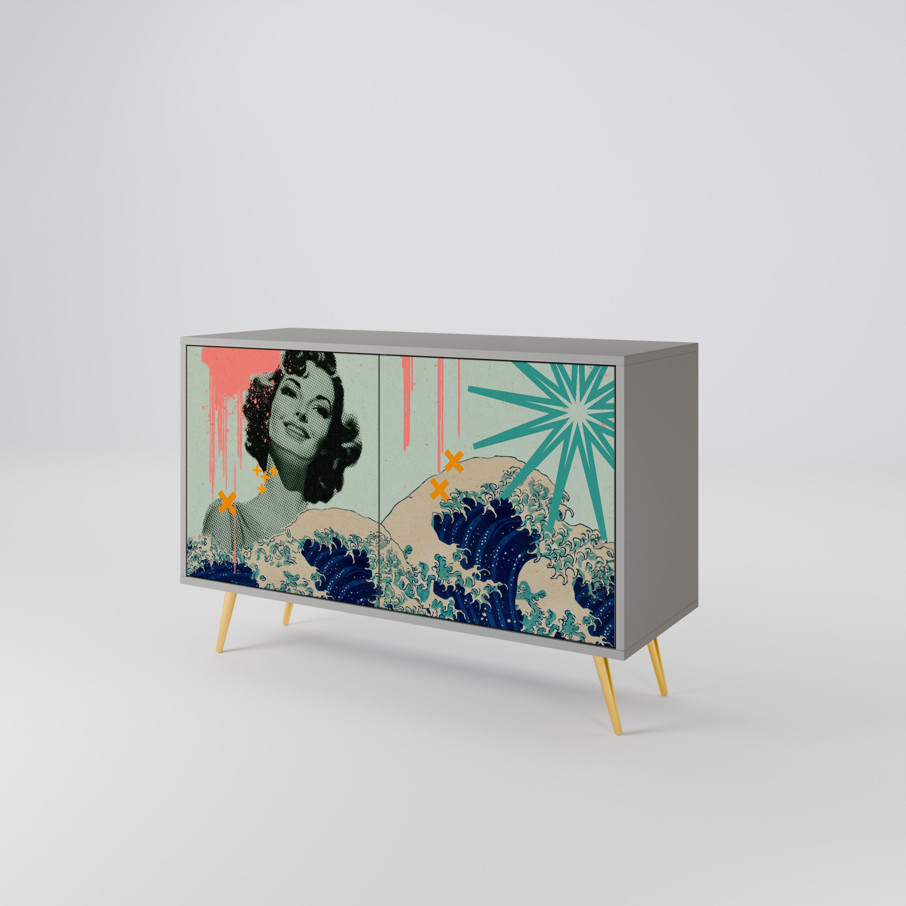 KANAGAWA BEAUTY Aparador de 2 Portas em Acabamento Cinzento