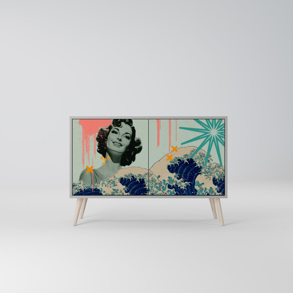 KANAGAWA BEAUTY Aparador de 2 Portas em Acabamento Cinzento