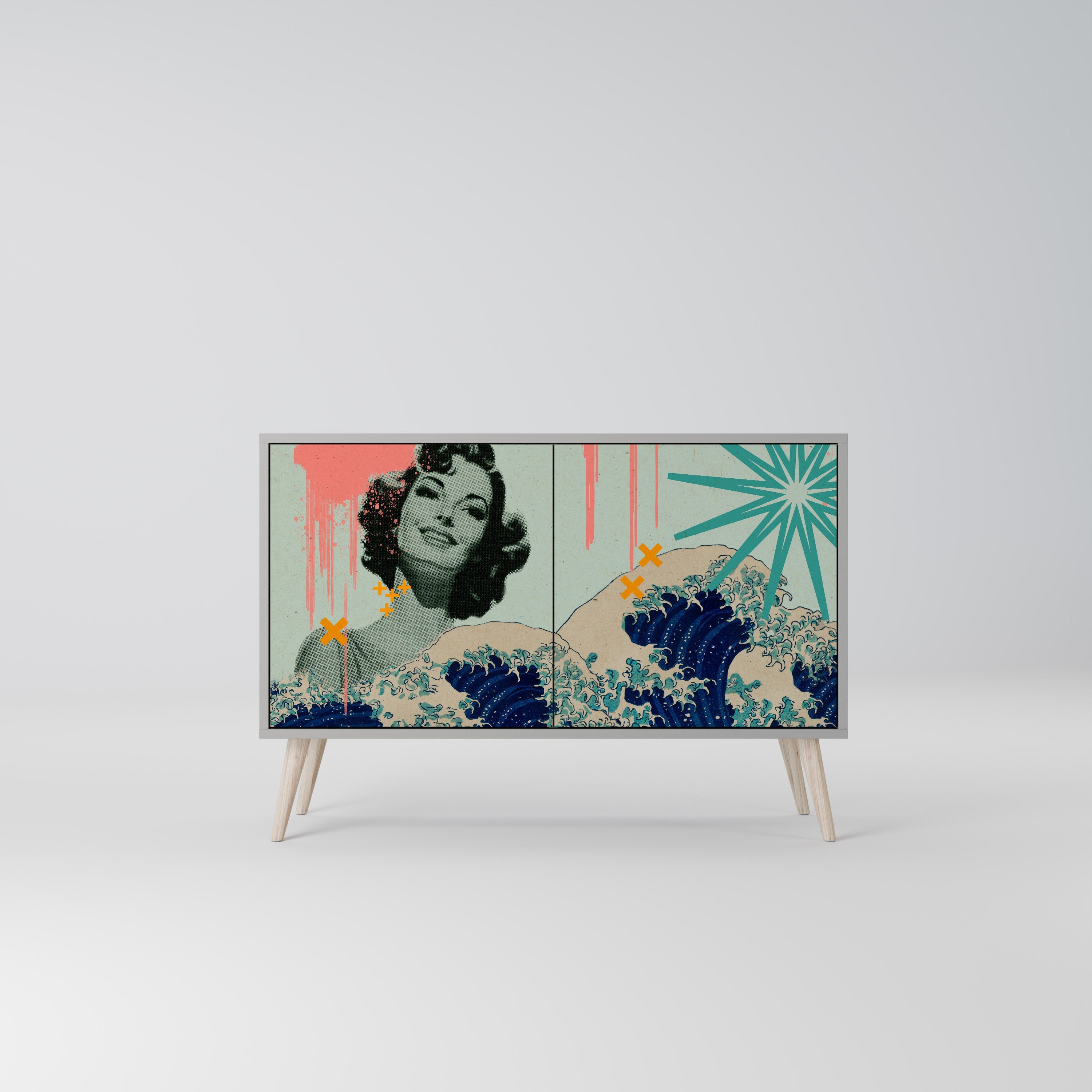 KANAGAWA BEAUTY Aparador de 2 Portas em Acabamento Cinzento