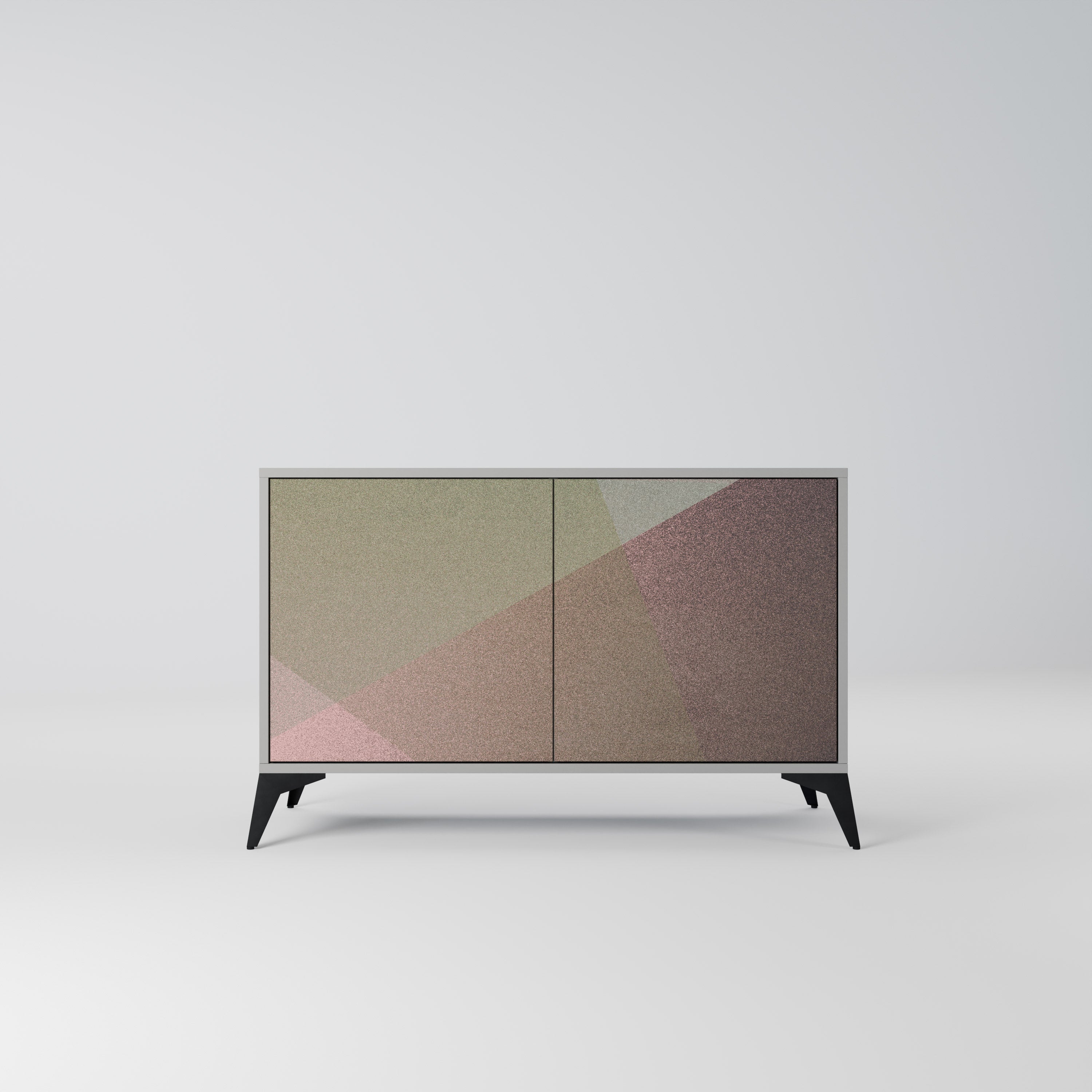 BEIGE GEOMETRY Aparador de 2 Portas em Acabamento Cinzento