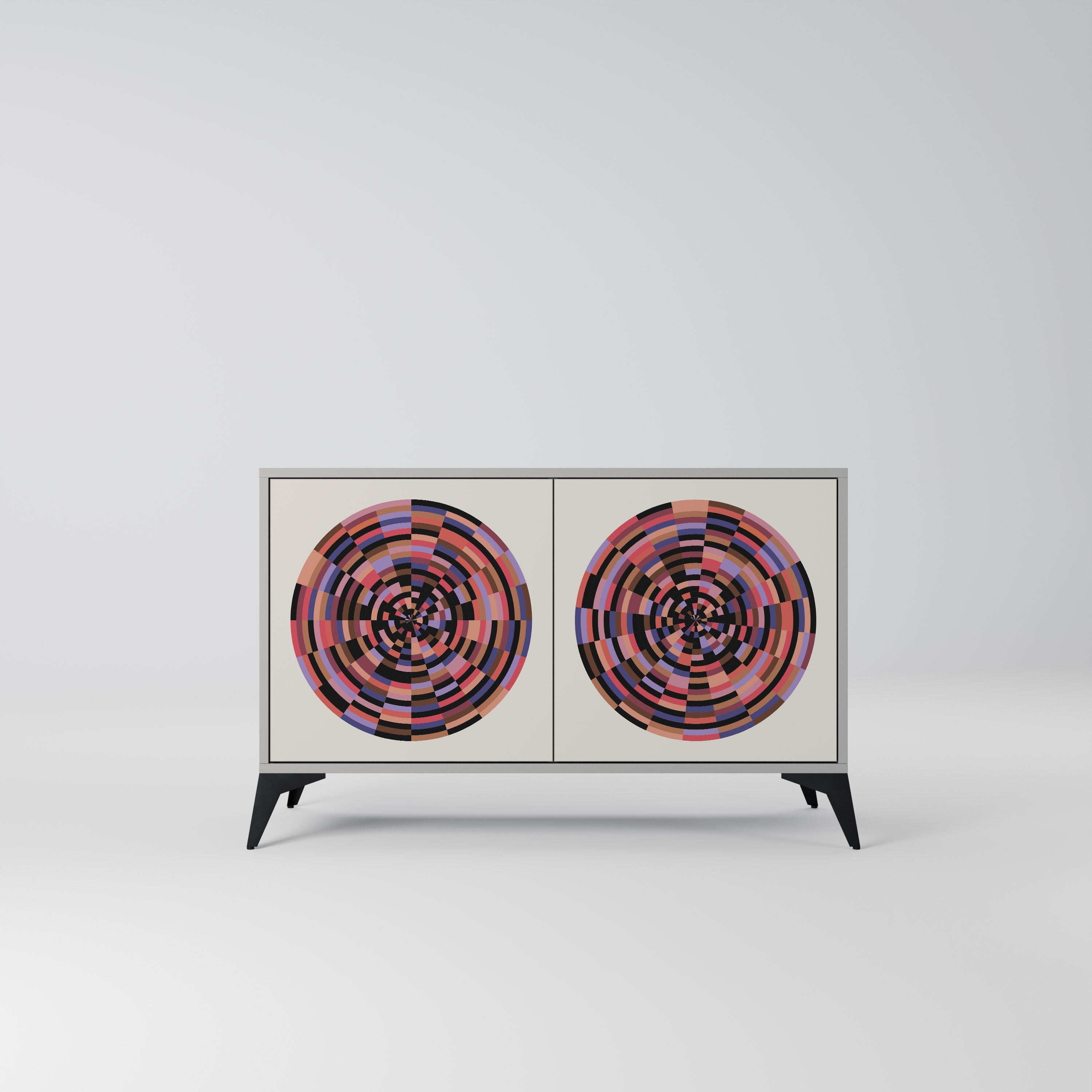 BROWN CIRCLES Aparador de 2 Portas em Acabamento Cinzento