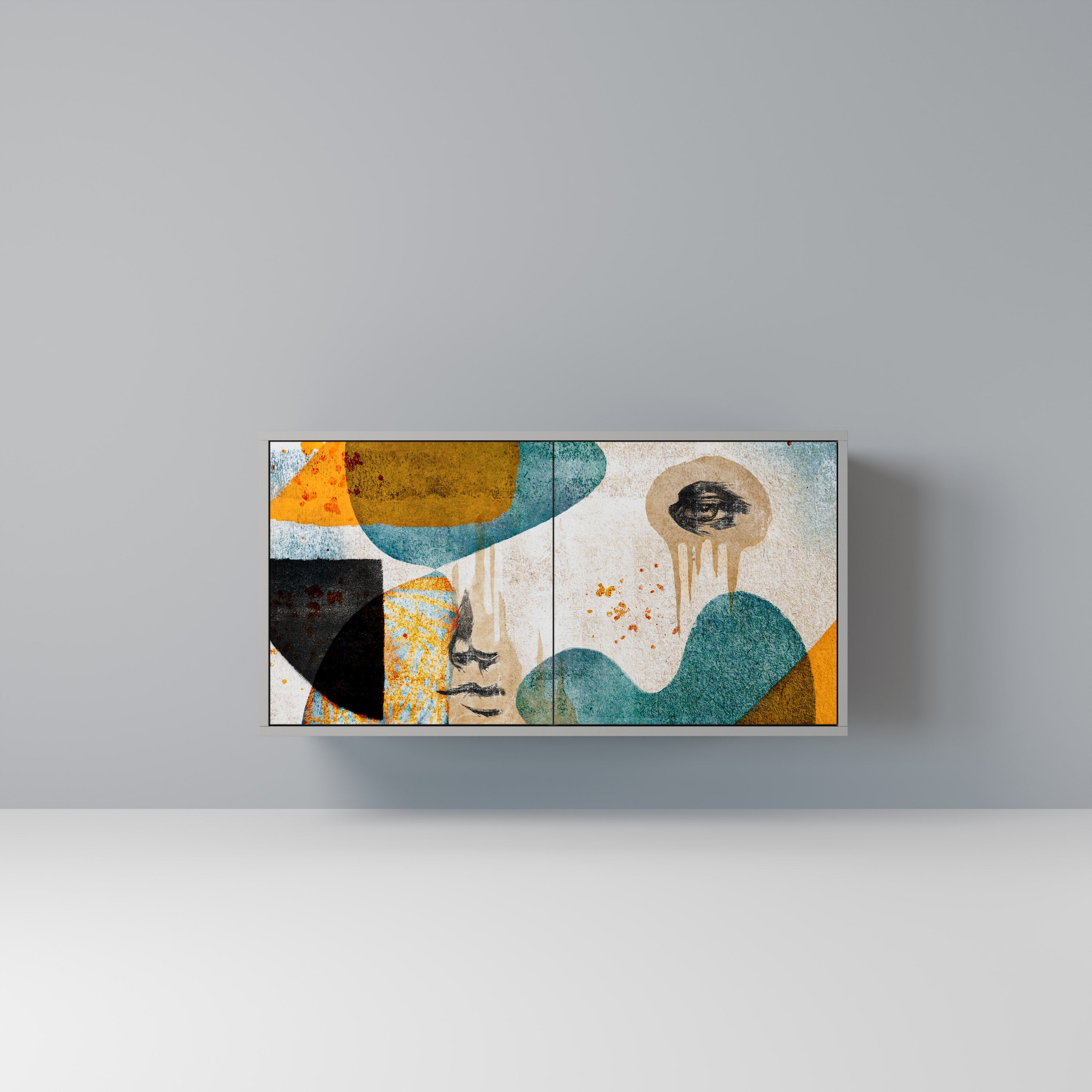 ABSTRACT FACES Aparador de 2 Portas em Acabamento Cinzento