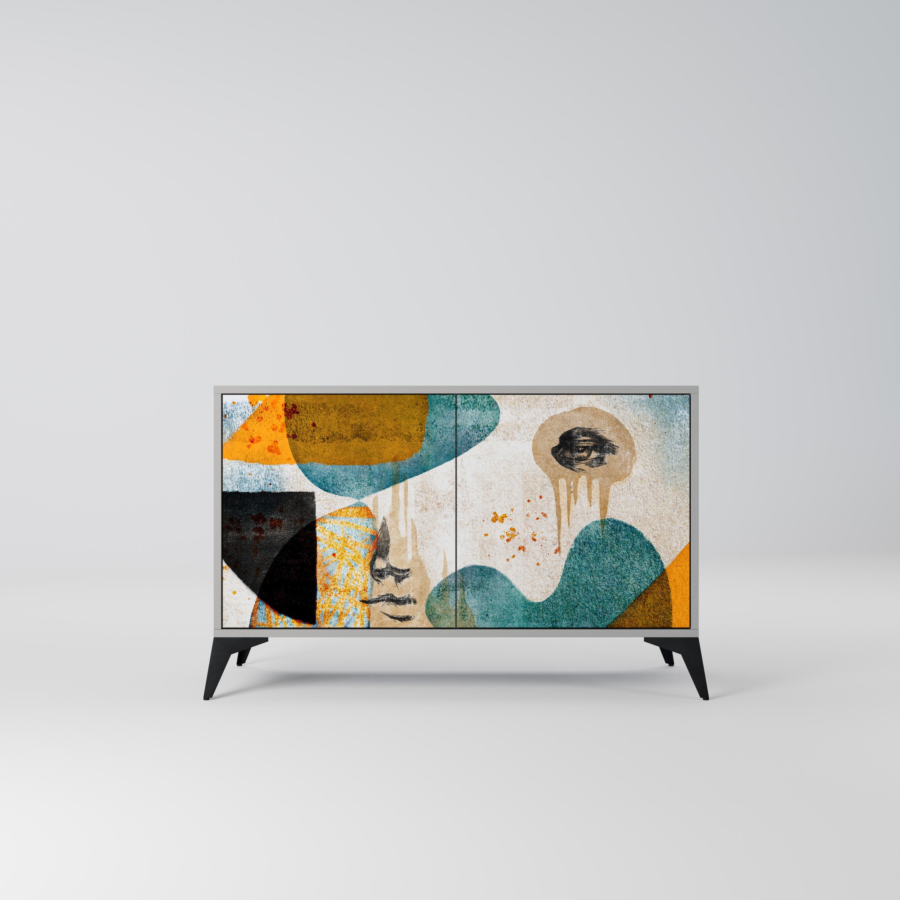 ABSTRACT FACES Aparador de 2 Portas em Acabamento Cinzento