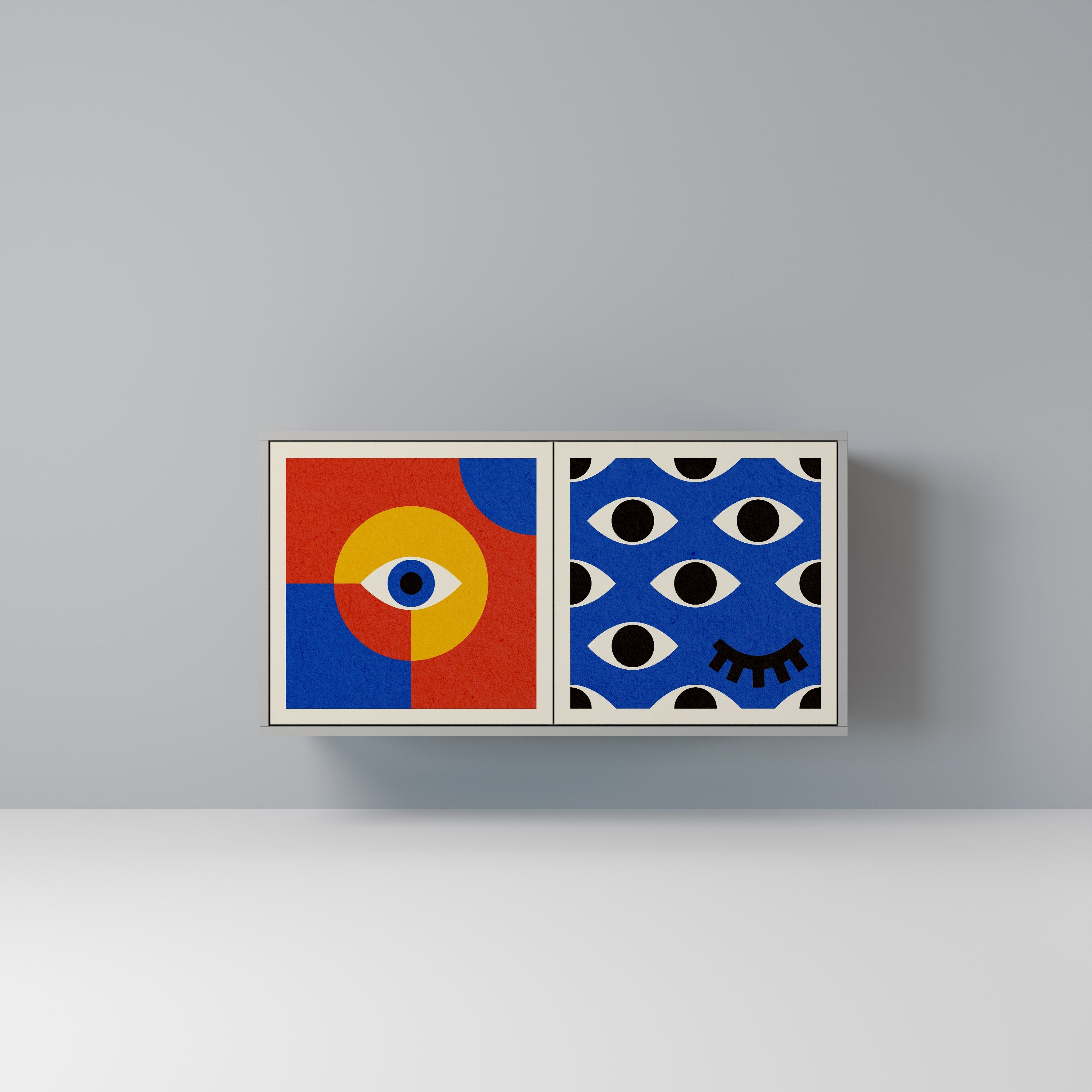 GEOMETRIC EYES Aparador de 2 Portas em Acabamento Cinzento