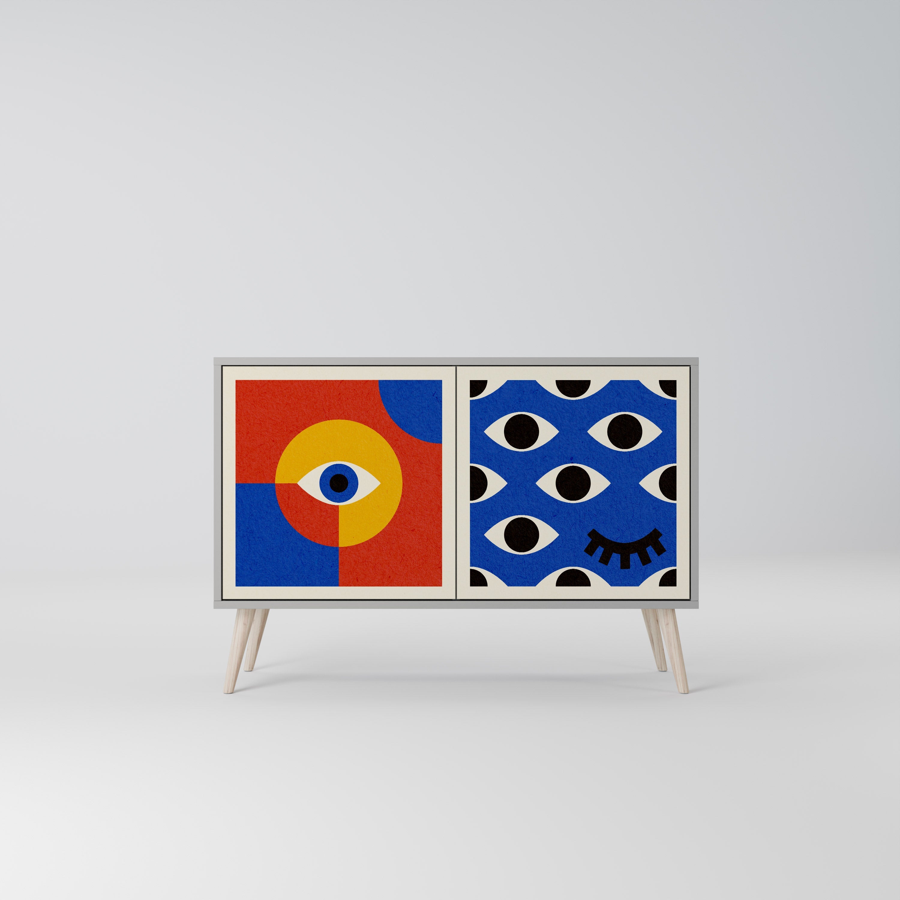 GEOMETRIC EYES Aparador de 2 Portas em Acabamento Cinzento