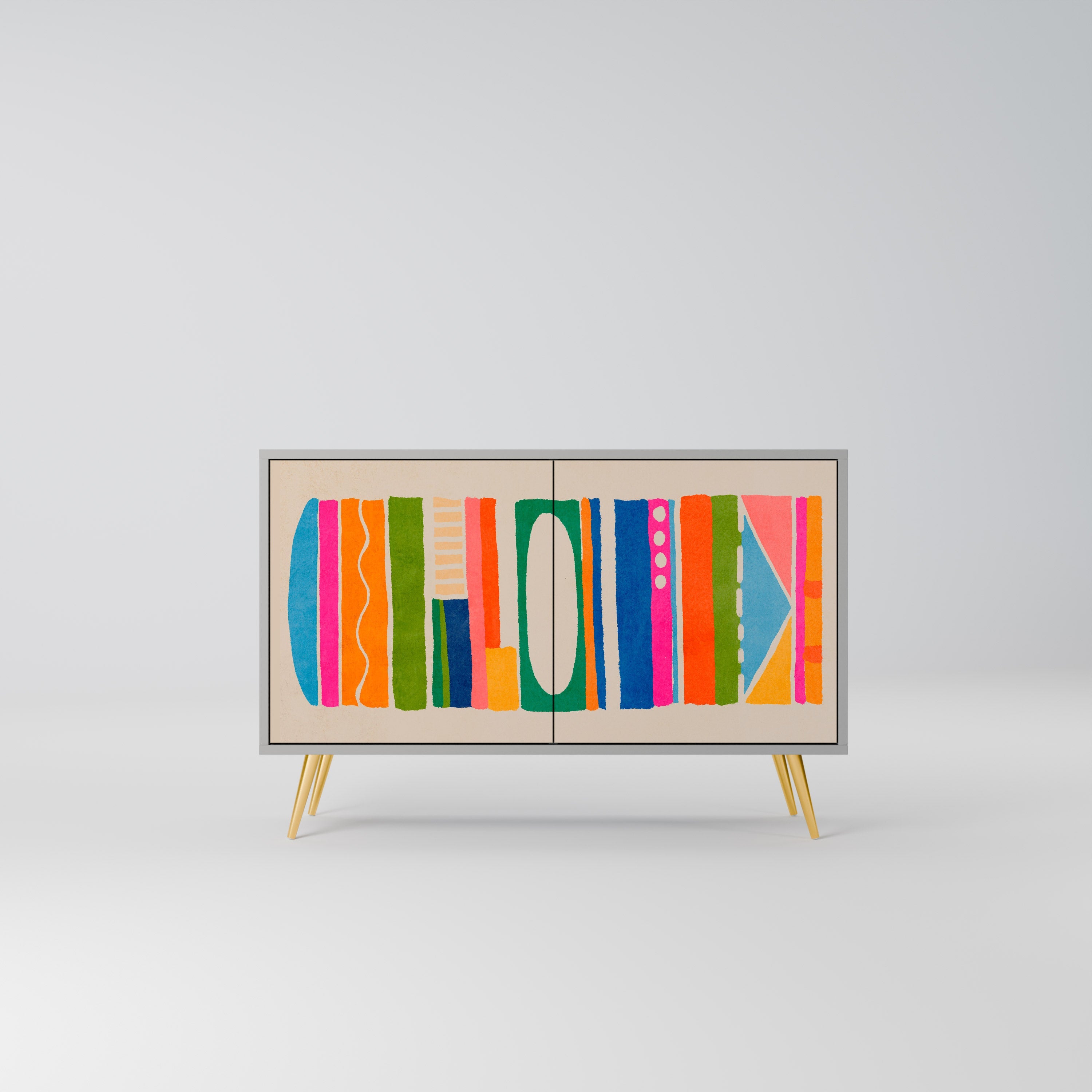 GEOMETRIC SHINE Aparador de 2 Portas em Acabamento Cinzento