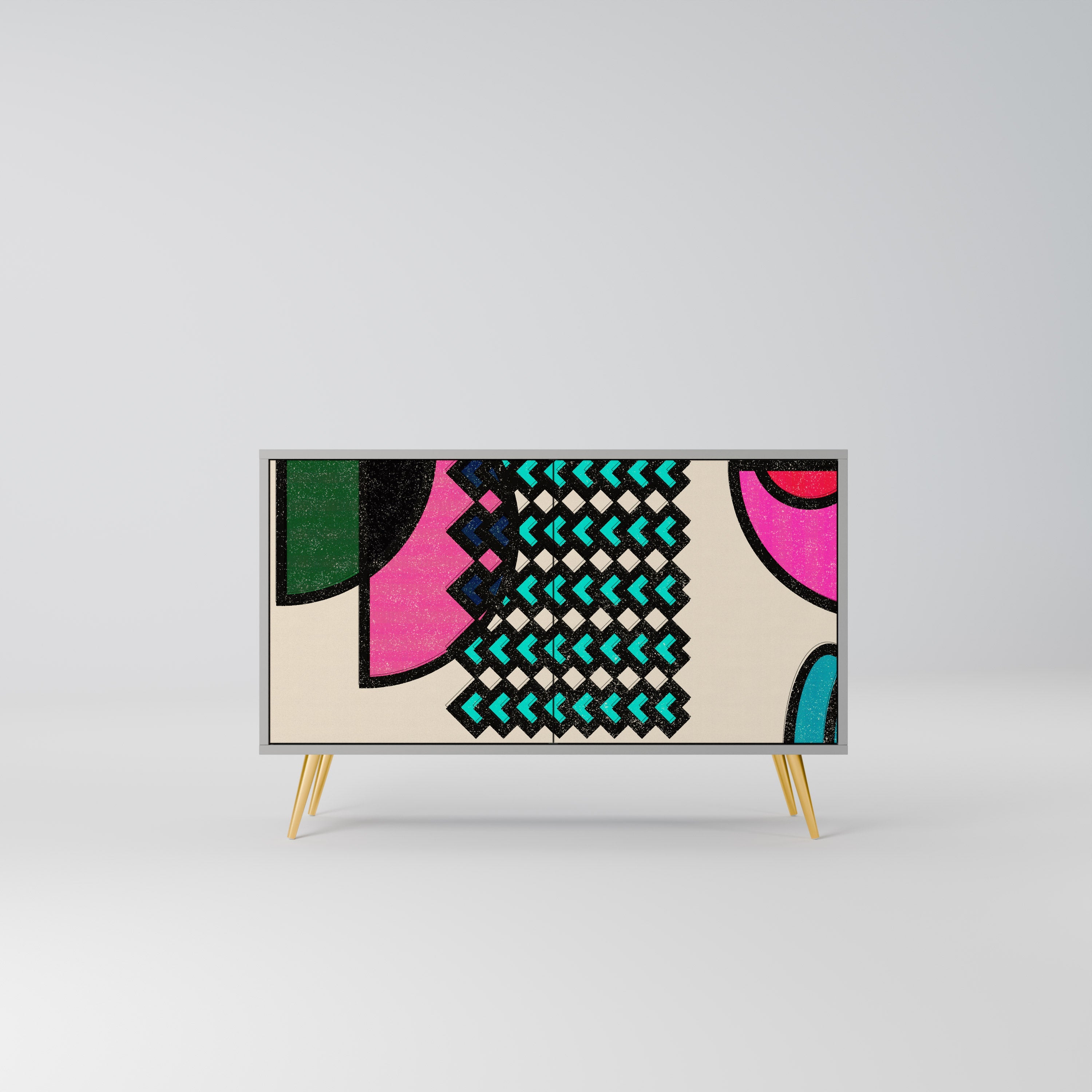 GEOMETRIC RHAPSODY Aparador de 2 Portas em Acabamento Cinzento