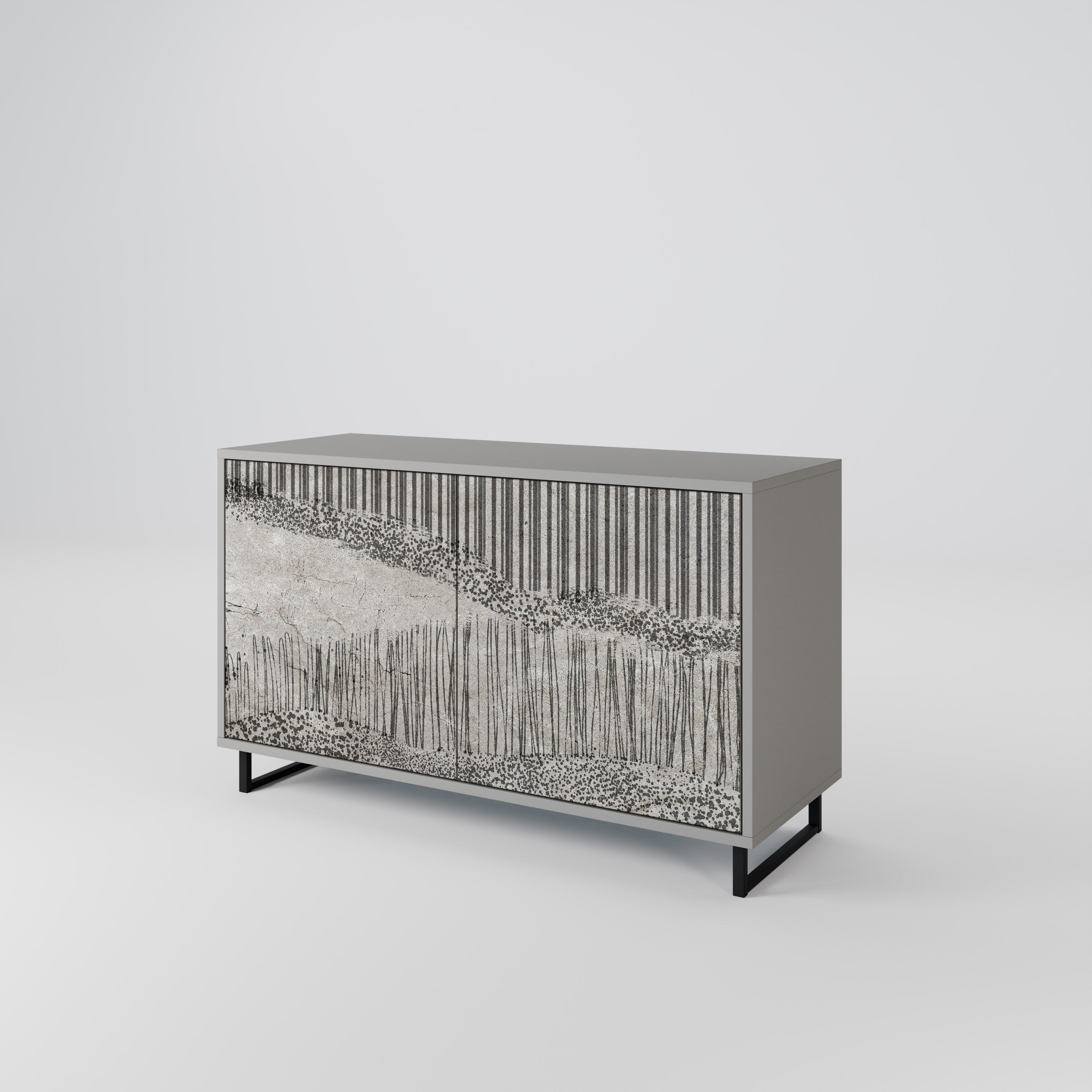 GRAIN LINES Aparador de 2 Portas em Acabamento Cinzento