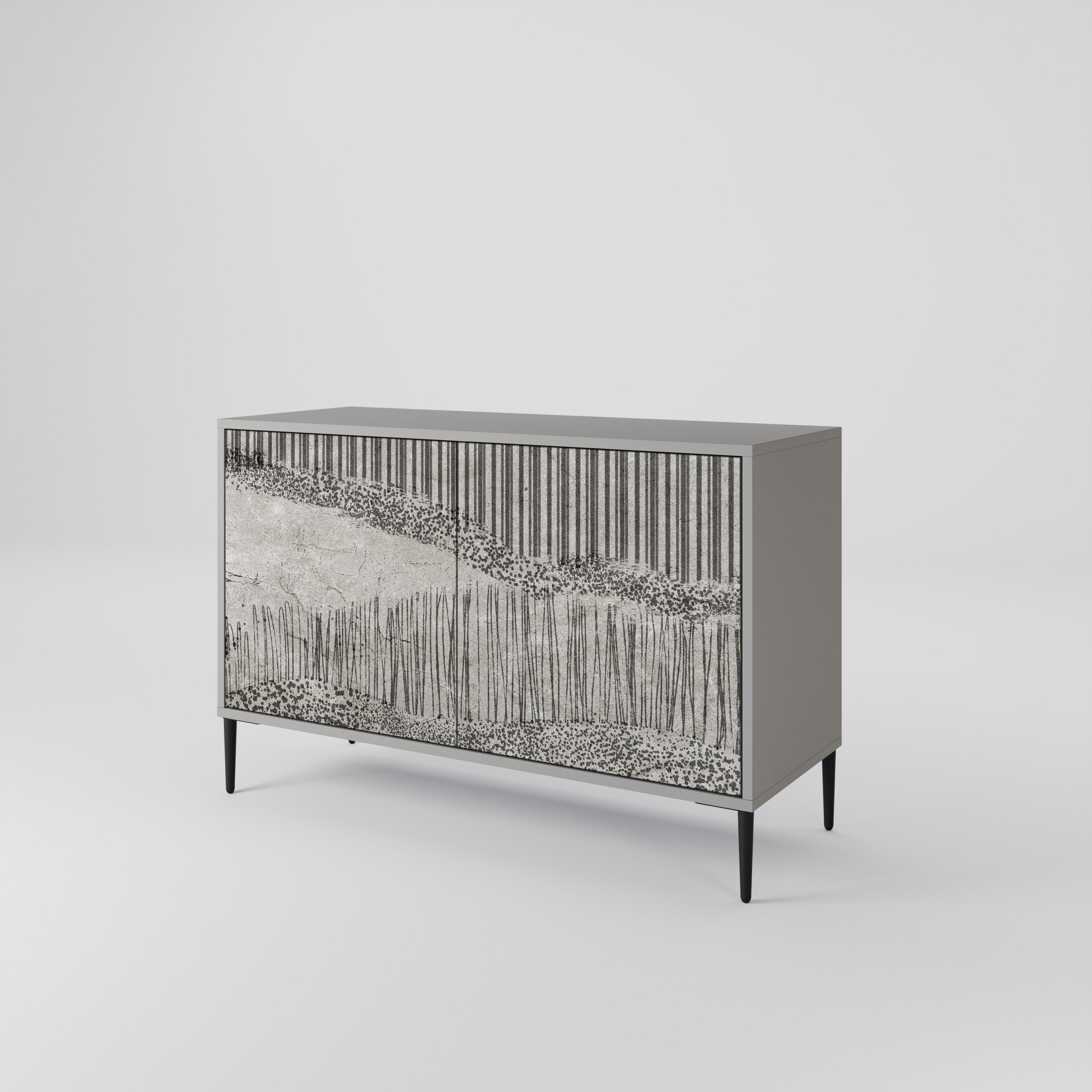 GRAIN LINES Aparador de 2 Portas em Acabamento Cinzento