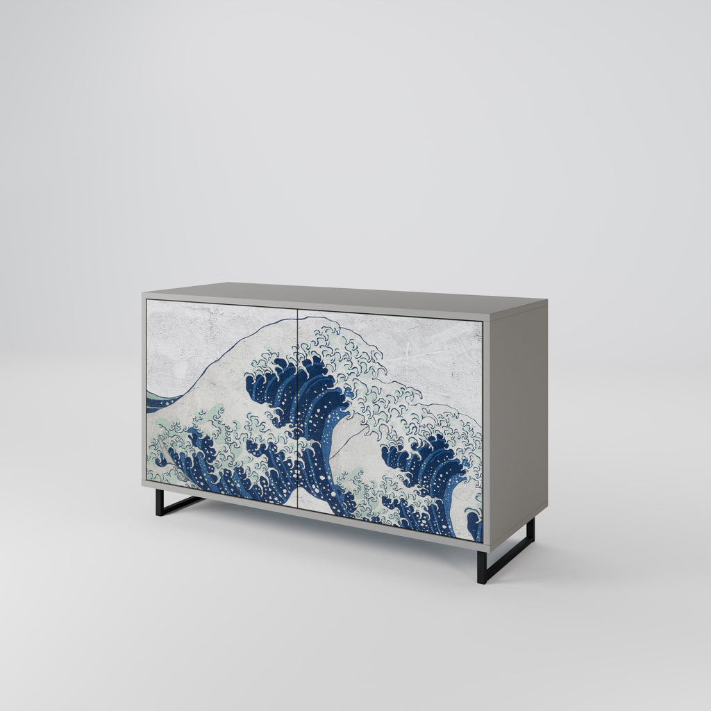 THE GREAT WAVE AT KANAGAWA 2-Door Sideboard in Grey Finish