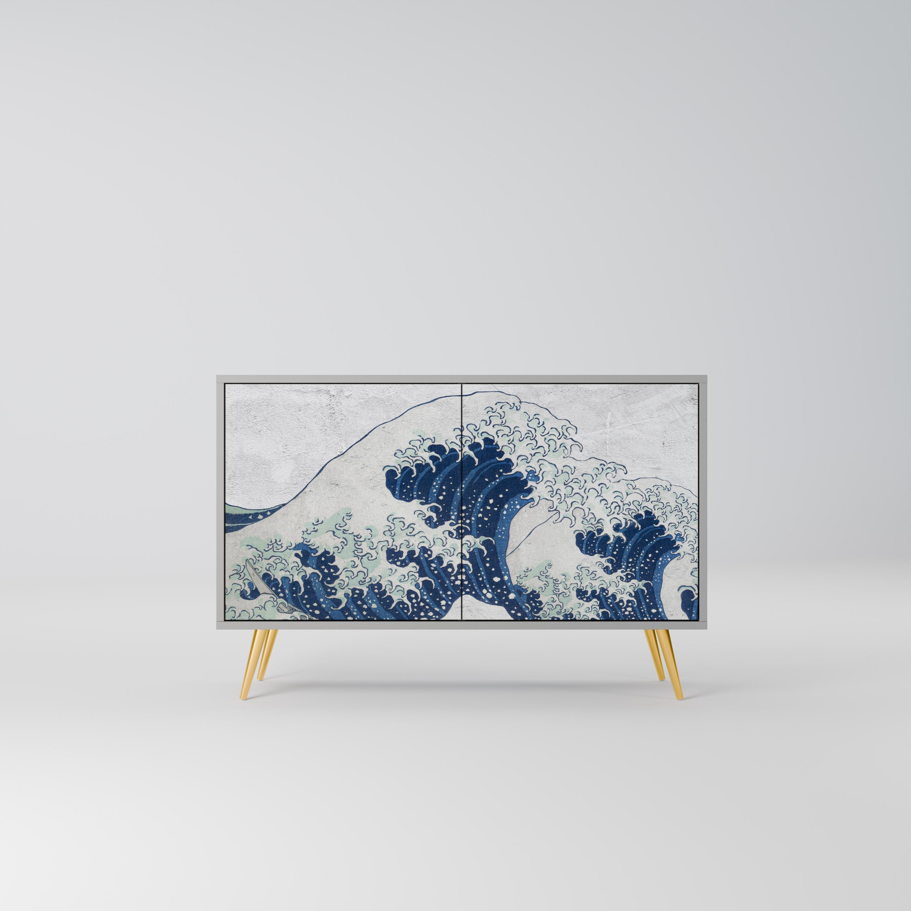 THE GREAT WAVE AT KANAGAWA Aparador de 2 Portas em Acabamento Cinzento