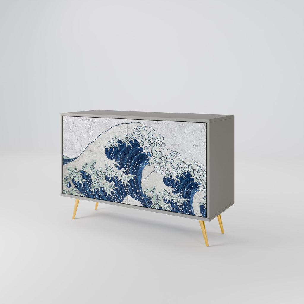 THE GREAT WAVE AT KANAGAWA 2-Door Sideboard in Grey Finish