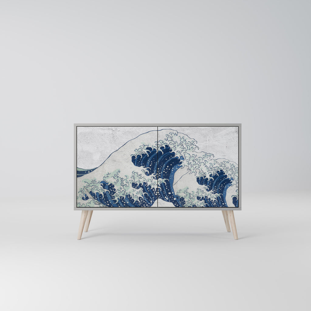 THE GREAT WAVE AT KANAGAWA 2-Door Sideboard in Grey Finish