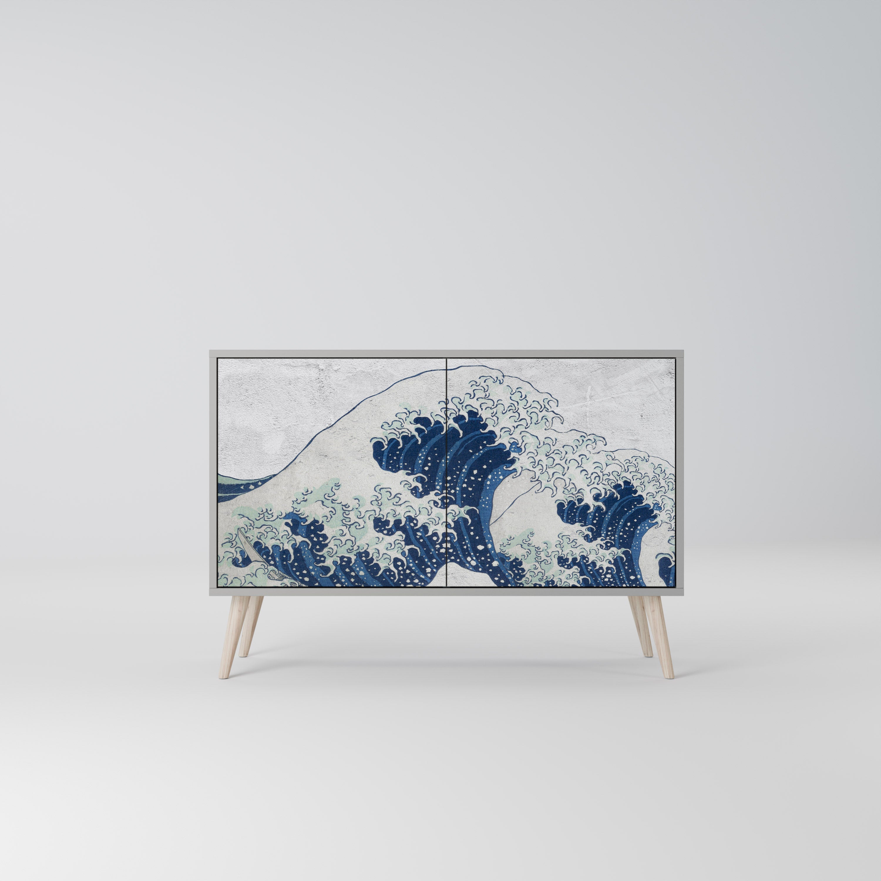 THE GREAT WAVE AT KANAGAWA Aparador de 2 Portas em Acabamento Cinzento